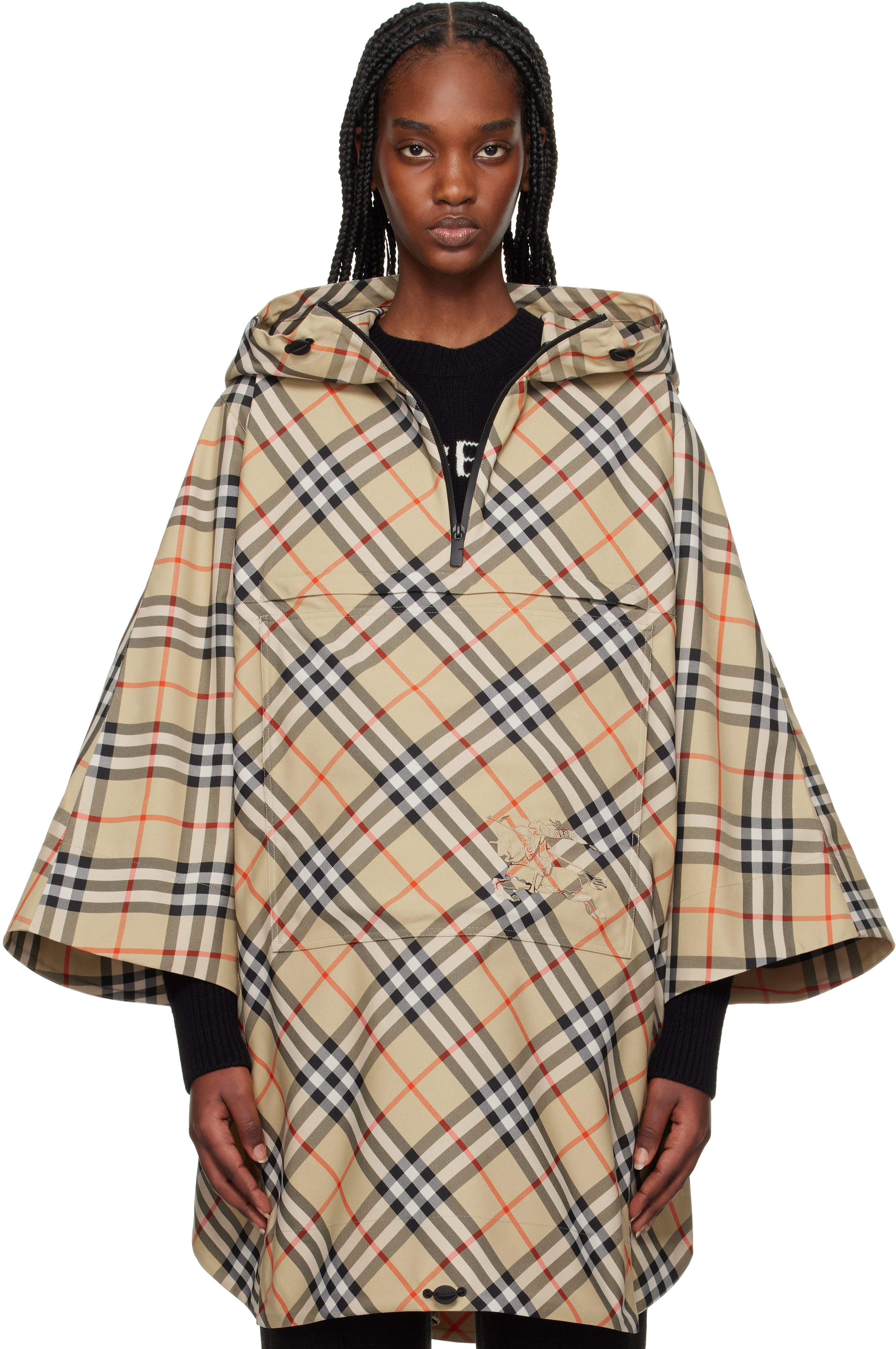 ポンチョ・ケープ BURBERRY BEIGE WOOL CAPE WITH CHECK PATTERN Burberry: Beige Packaway Check Twill Cape Jacket | SSENSE
