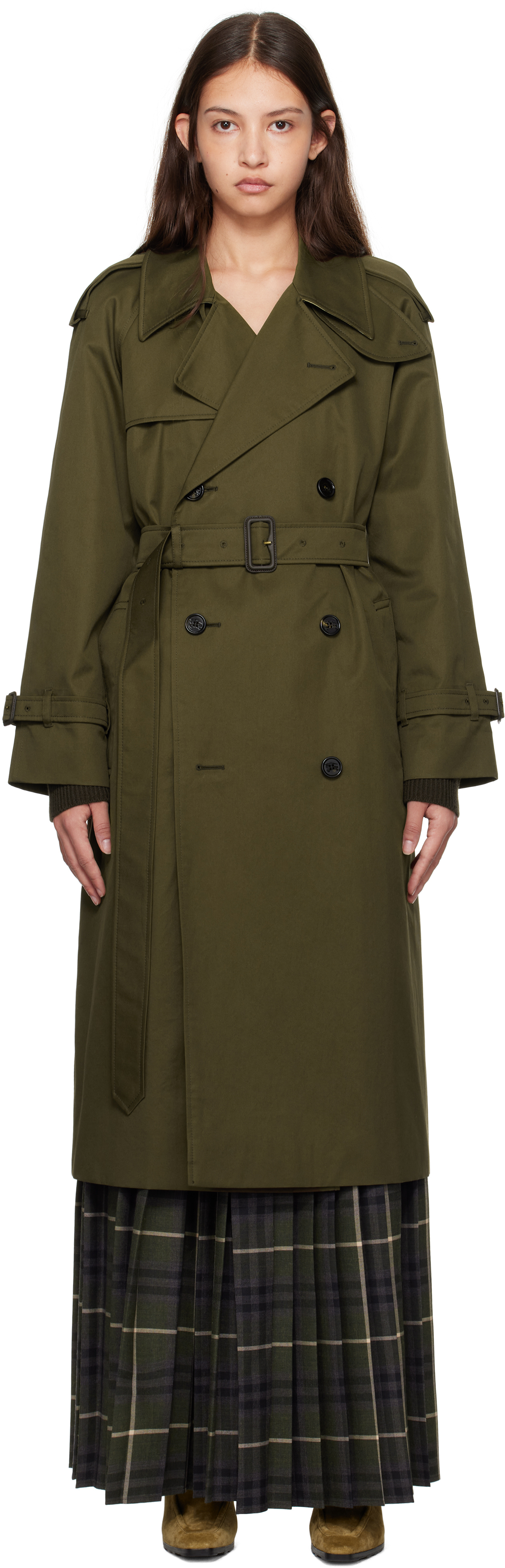 【関税込み】Burberry カーキ Castleford ロング トレンチコート ロング コットンブレンド トレンチコート (ミリタリー