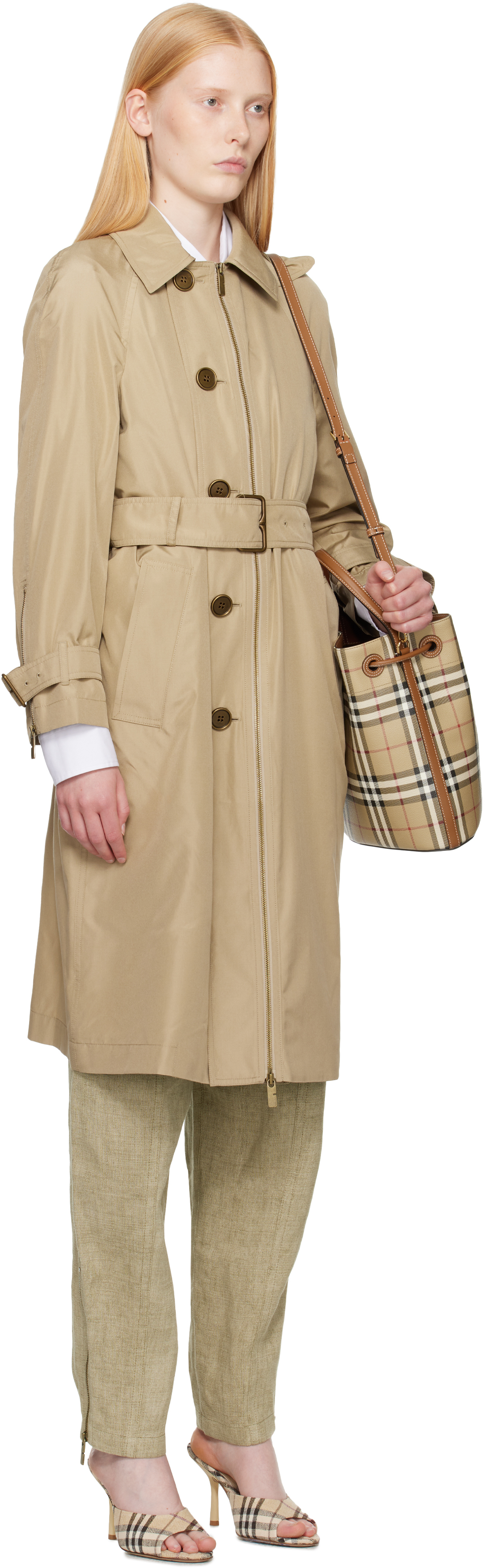 Burberry Beige Single Breasted Silk Trench Coat