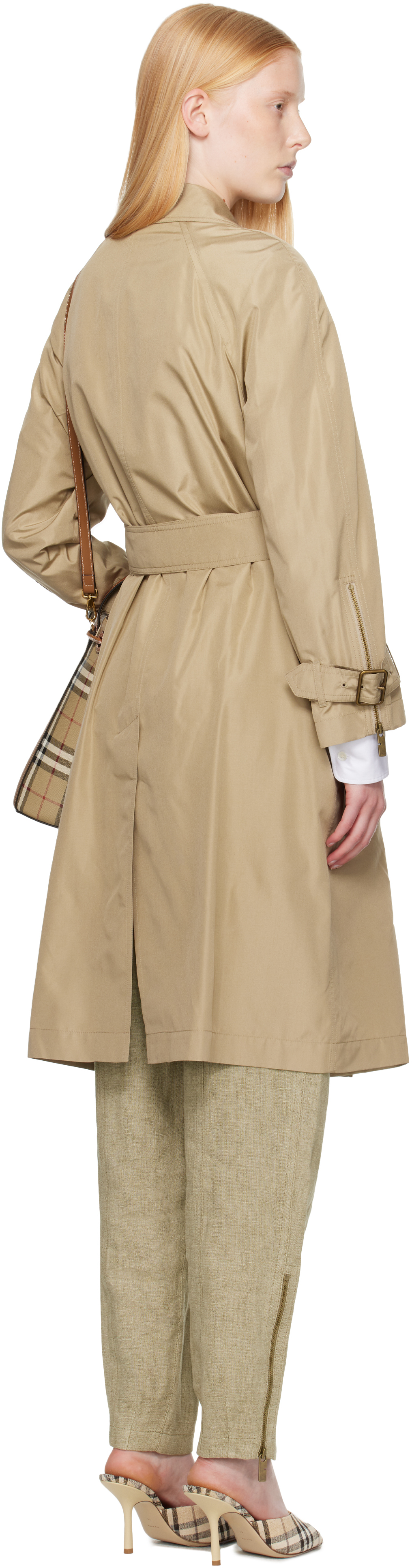 Burberry Beige Single Breasted Silk Trench Coat