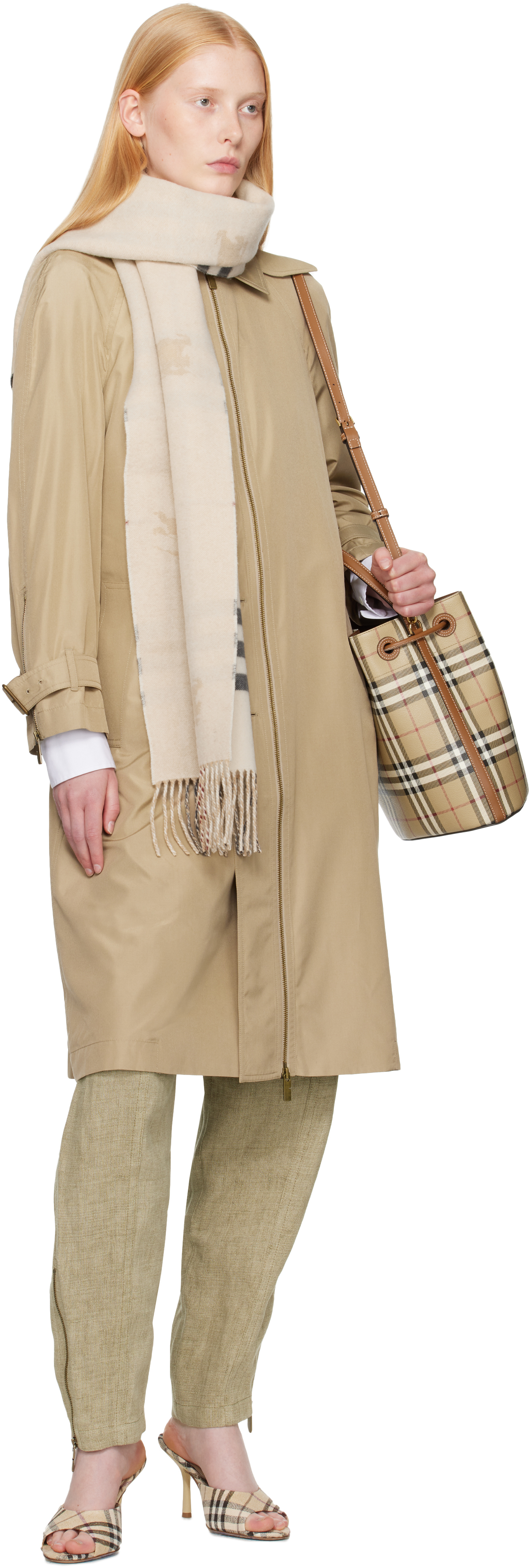 Burberry Beige Single Breasted Silk Trench Coat
