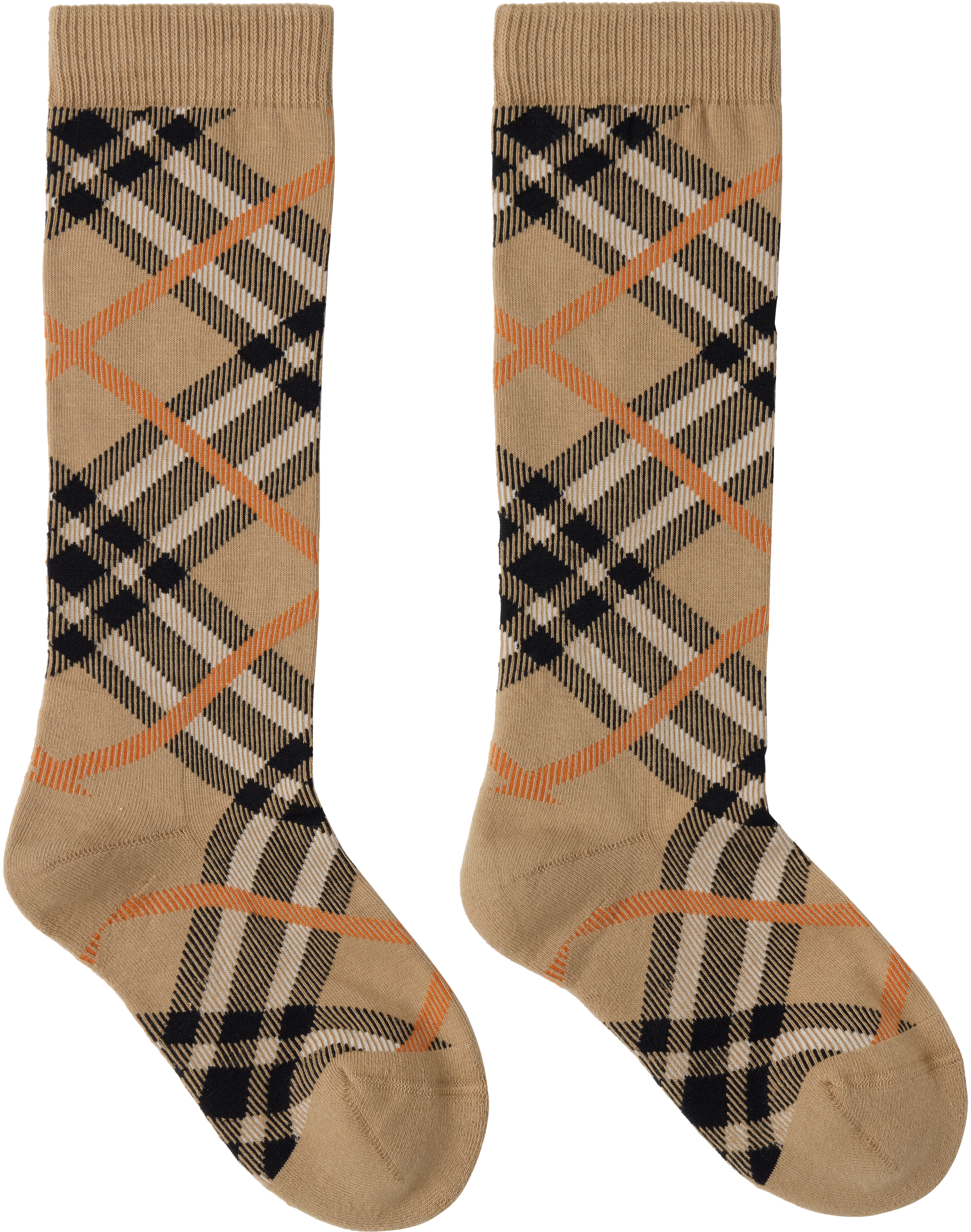 Beige Check Cotton Blend Socks