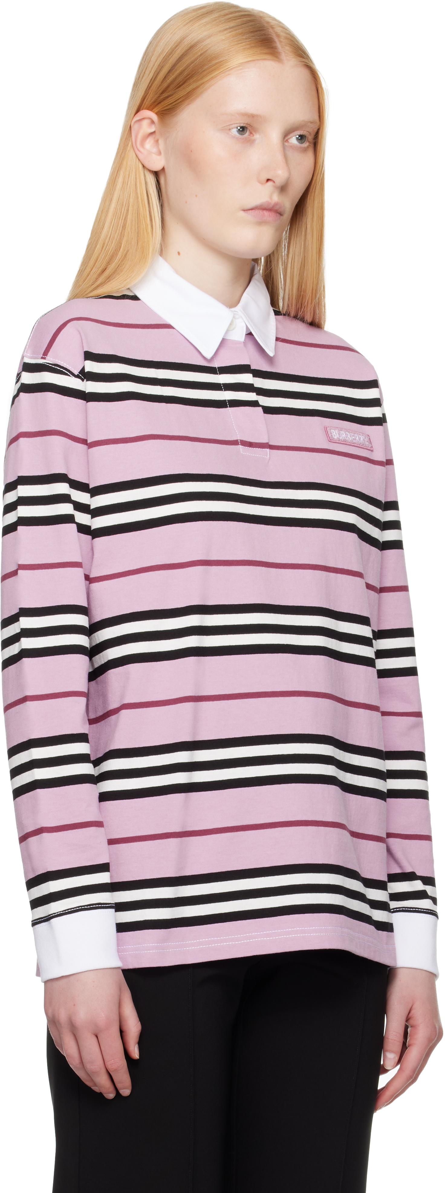 Burberry Pink Long-sleeve Striped Cotton Polo