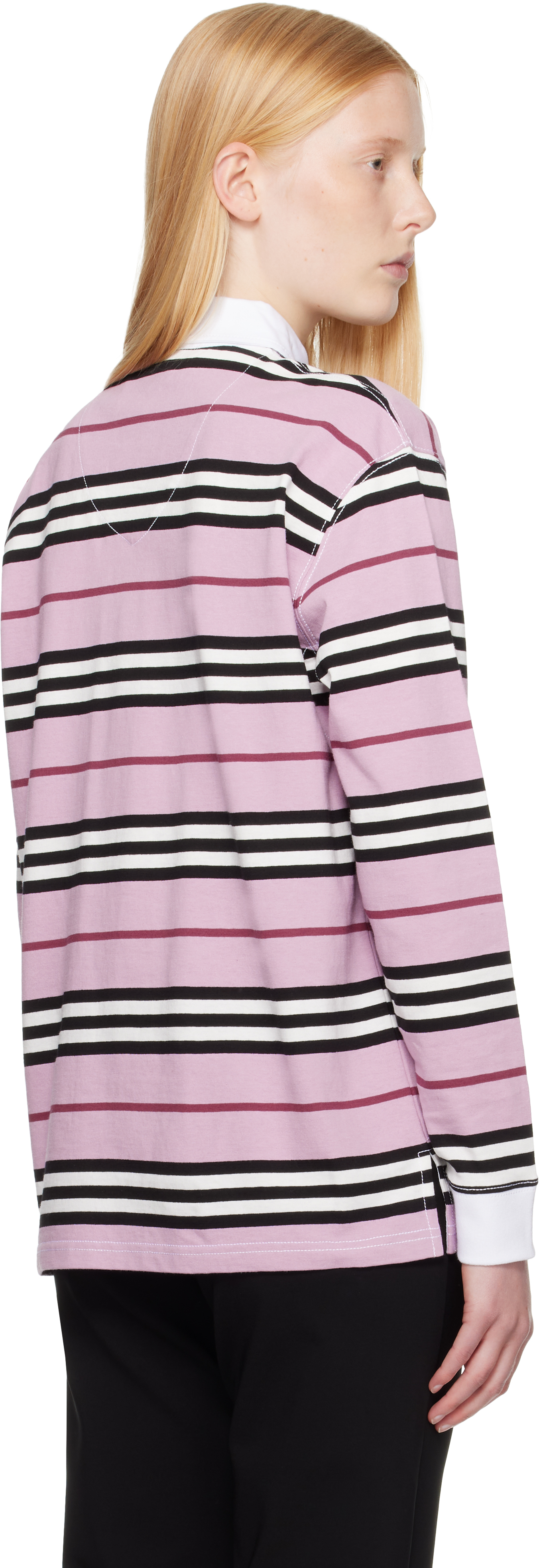 Burberry Pink Long-sleeve Striped Cotton Polo