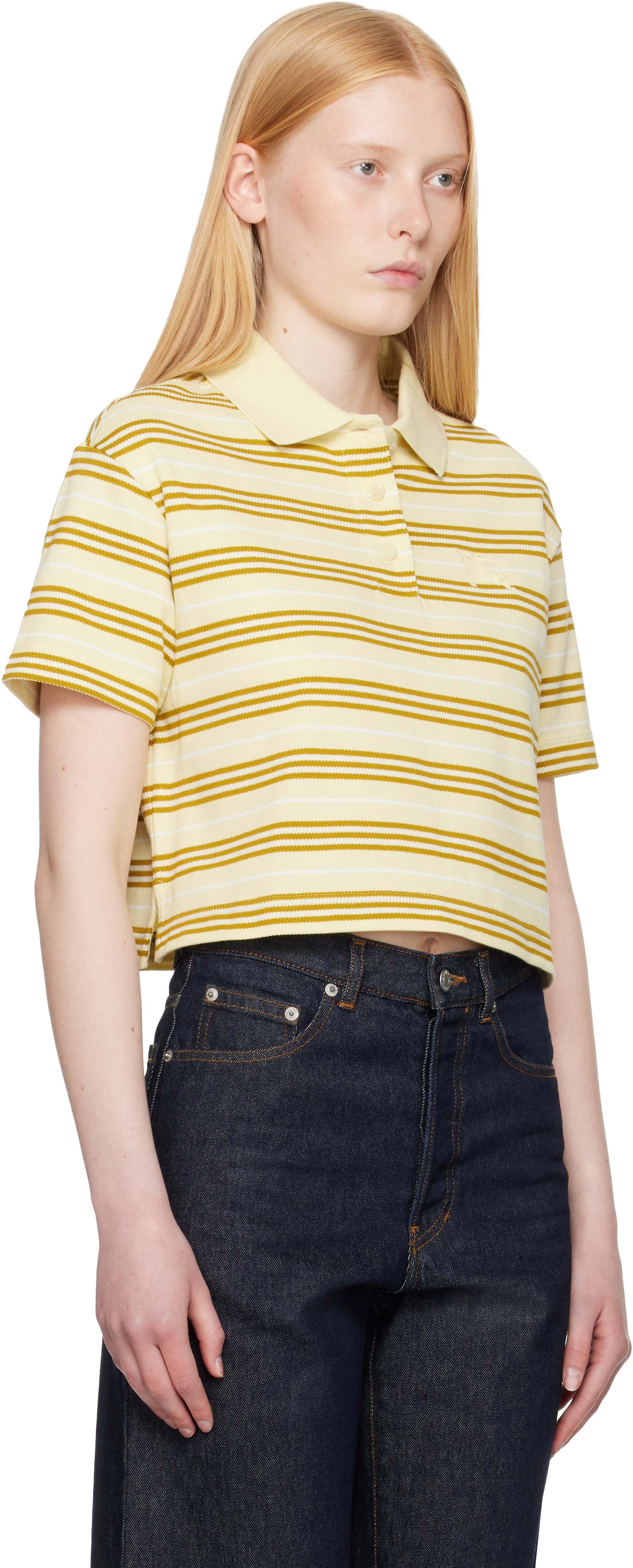 BURBERRY YELLOW CROPPED STRIPED COTTON POLO