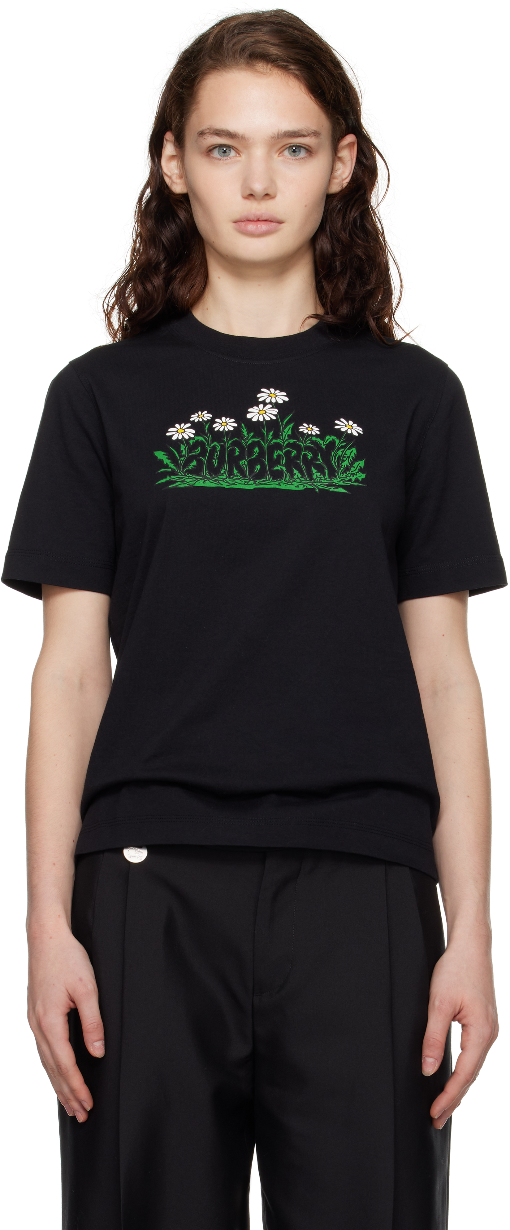 Burberry Black Daisy Logo Cotton T shirt SSENSE