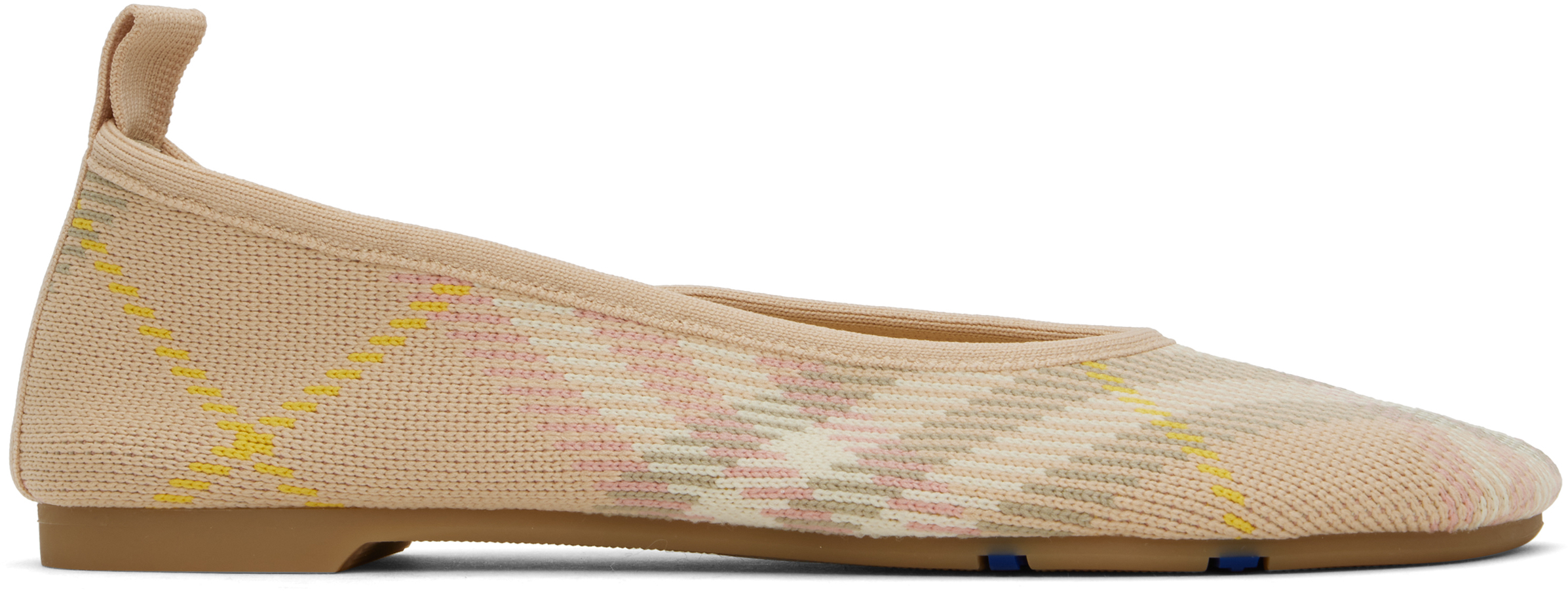 Shop Burberry Beige & Pink Check Knit Baby Ballerina Flats In Teacup Ip Check