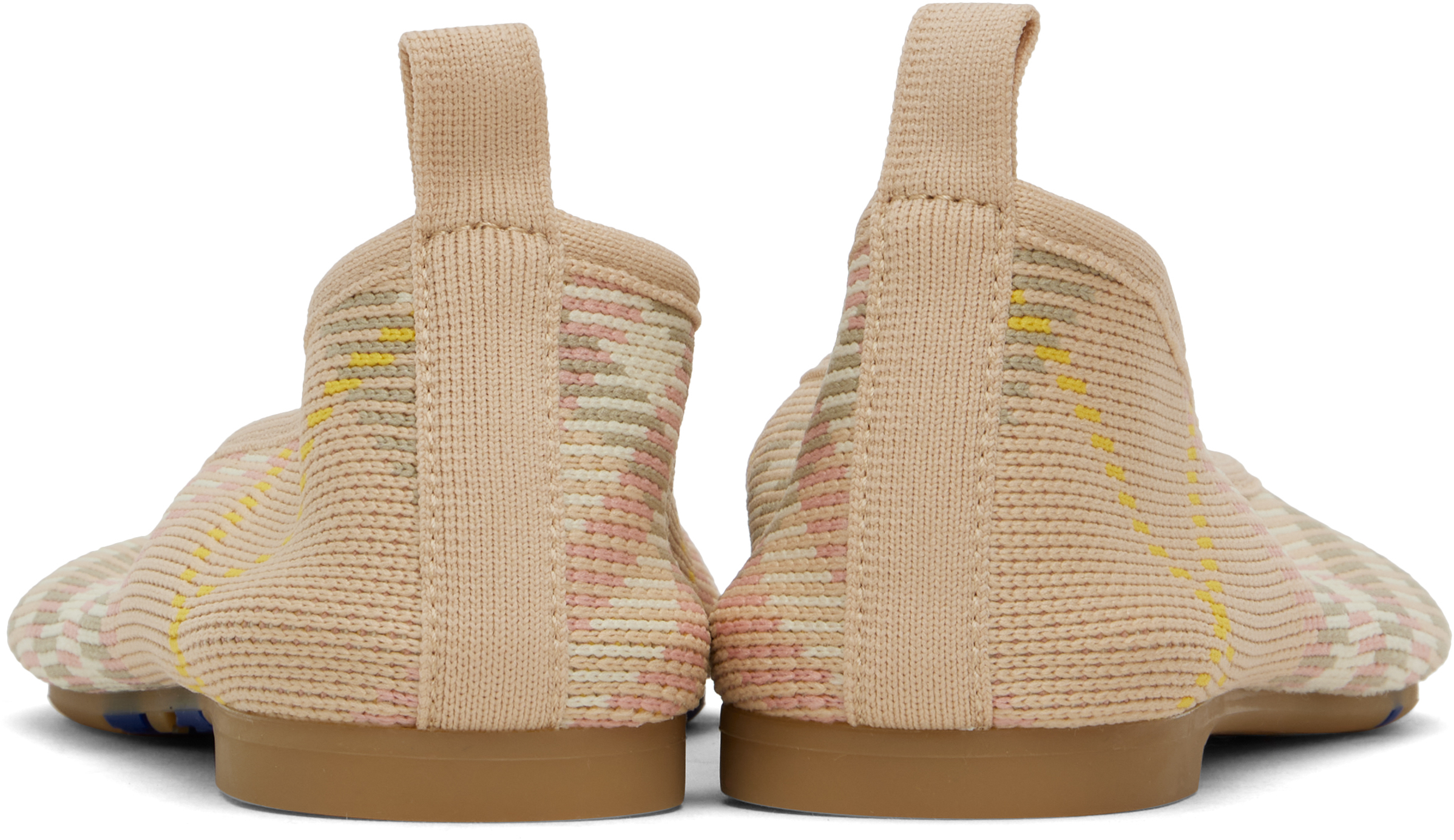 Shop Burberry Beige & Pink Check Knit Baby Ballerina Flats In Teacup Ip Check