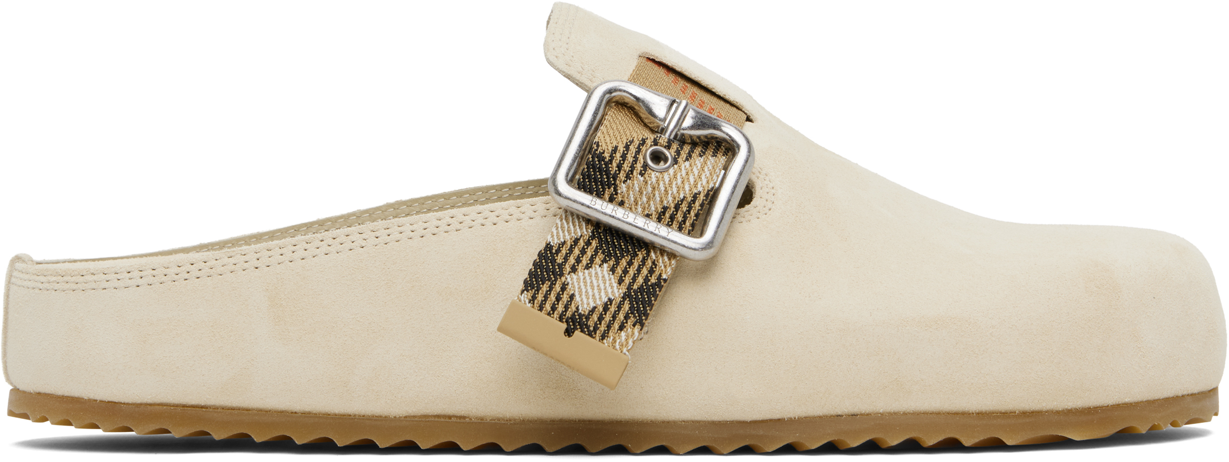 【関税込み】Burberry ベージュ Urchin スエード クロッグ Burberry: ベージュ Urchin スエード クロッグ | SSENSE 日本