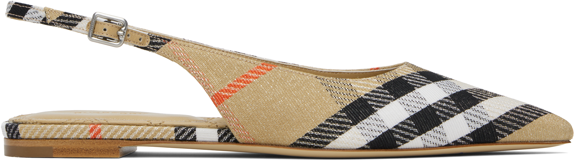 Beige Check Birdie Slingback Flats