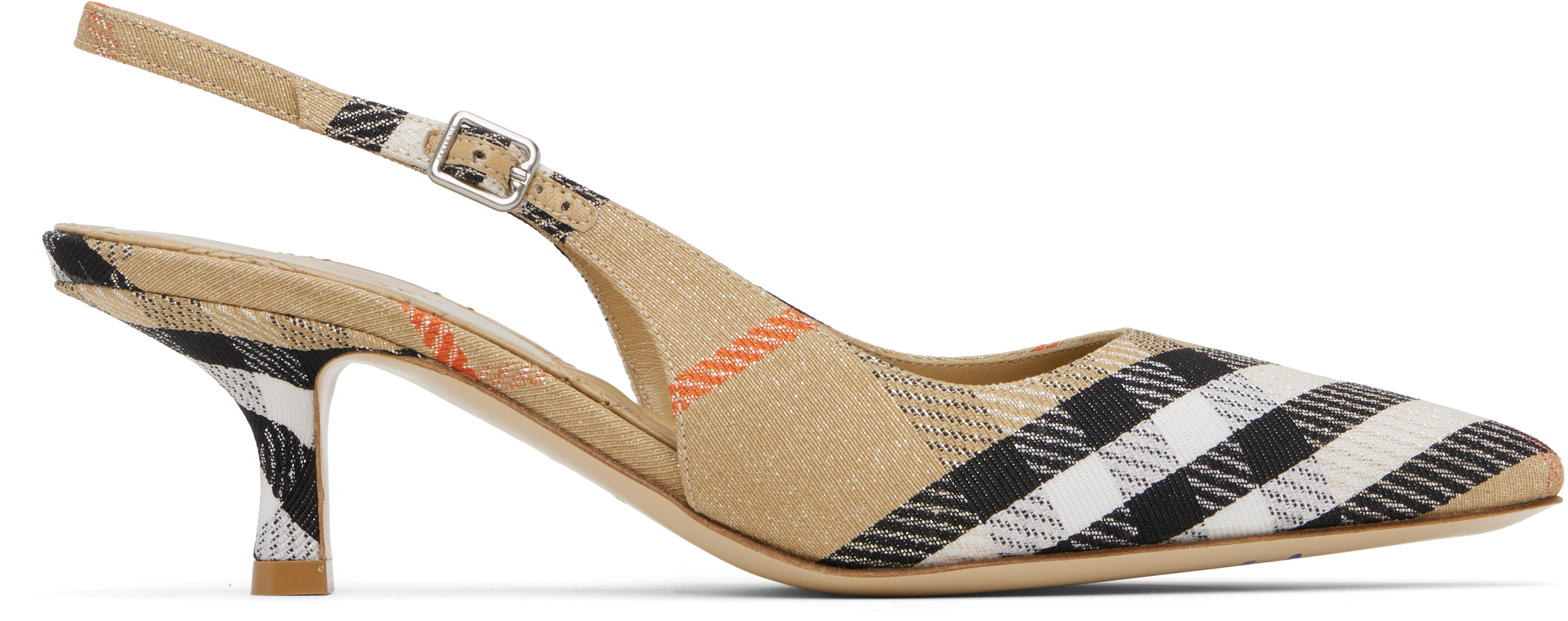 Beige Check Birdie Slingback Pump Heels by Burberry on Sale
