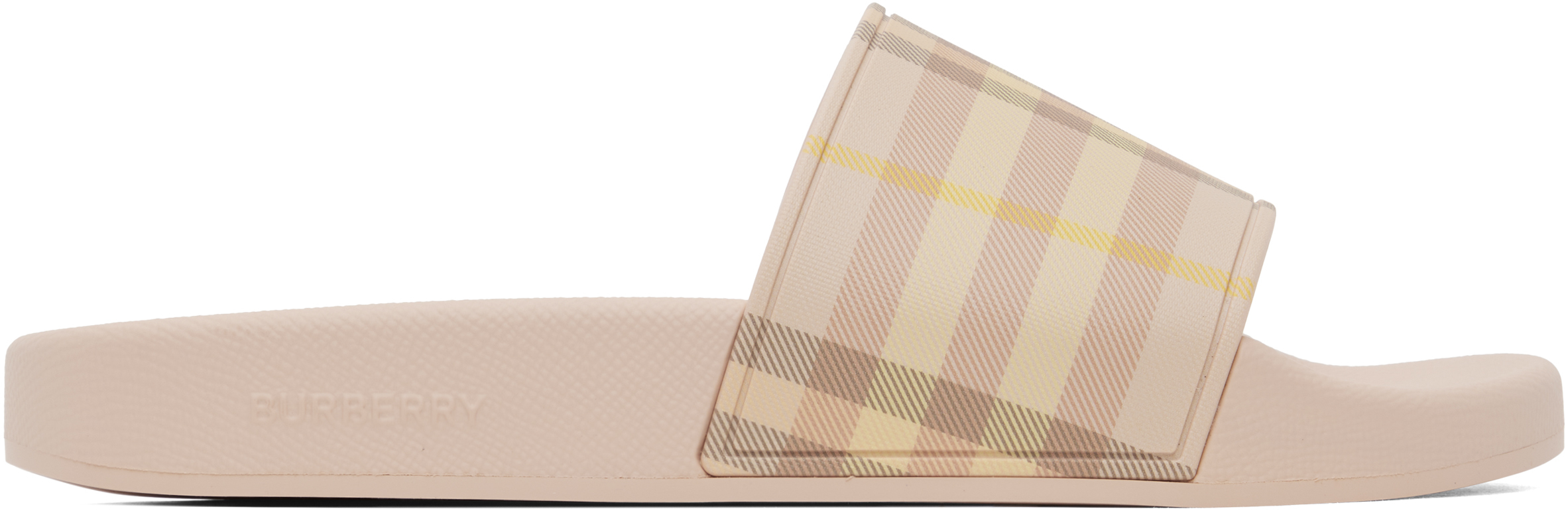 【関税込み】Burberry ピンク チェック プールスライド Burberry: ピンク チェック プールスライド | SSENSE 日本