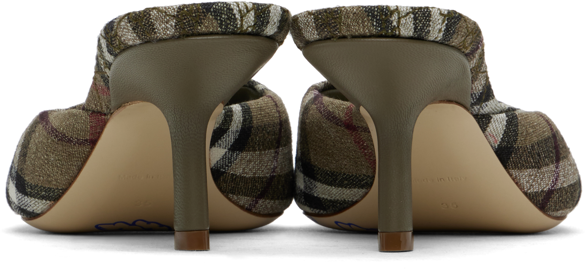 Burberry Khaki Check Linen Blend Mews High Mules In Brush Ip Check