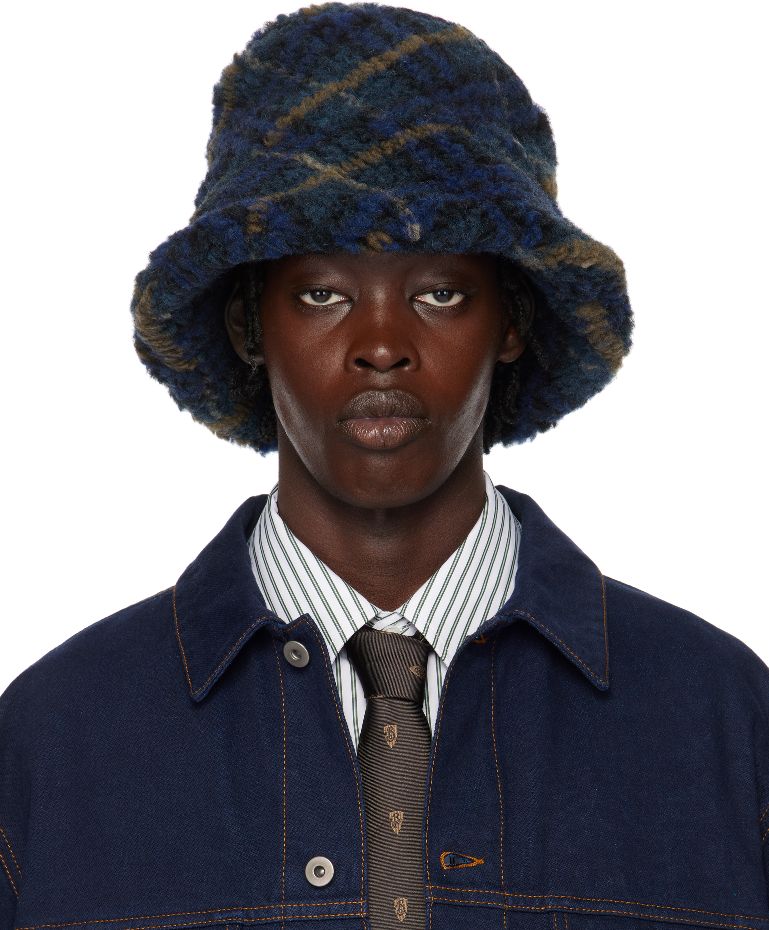 Navy Check Fleece Bucket Hat