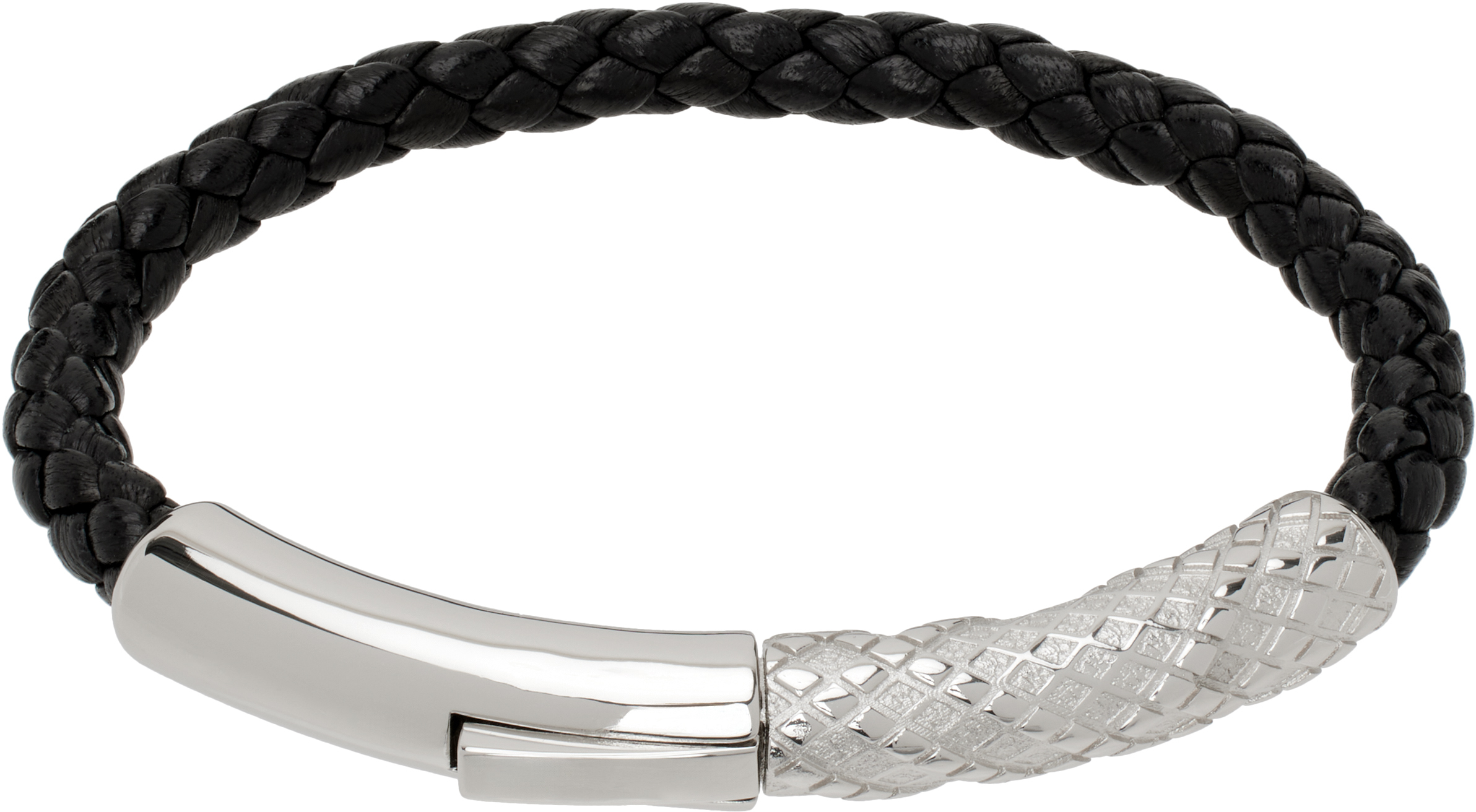 Burberry Silver & Black Check Leather Bracelet In Silver/black