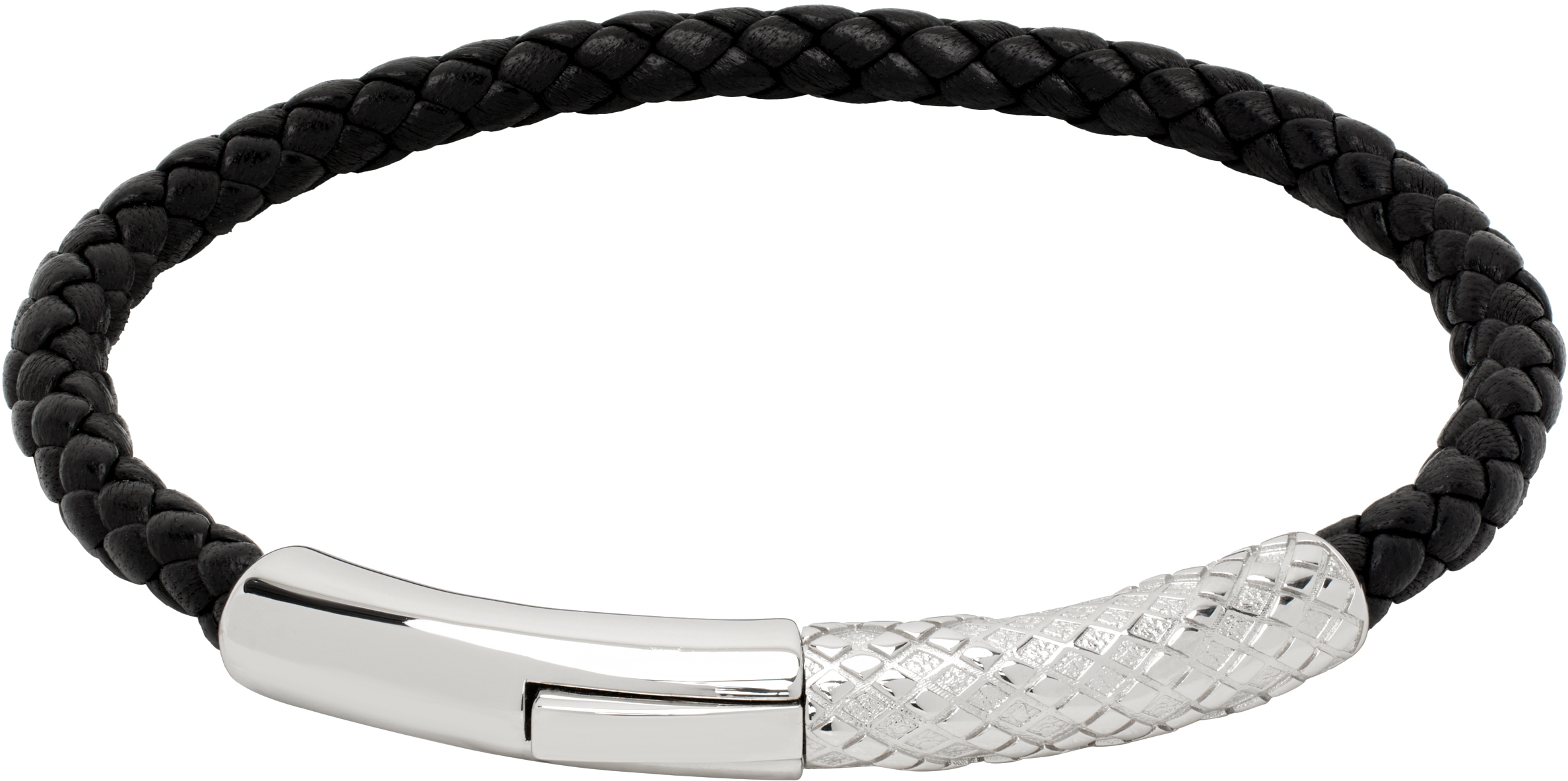 Burberry Black Leather Check Bracelet In Silver/black