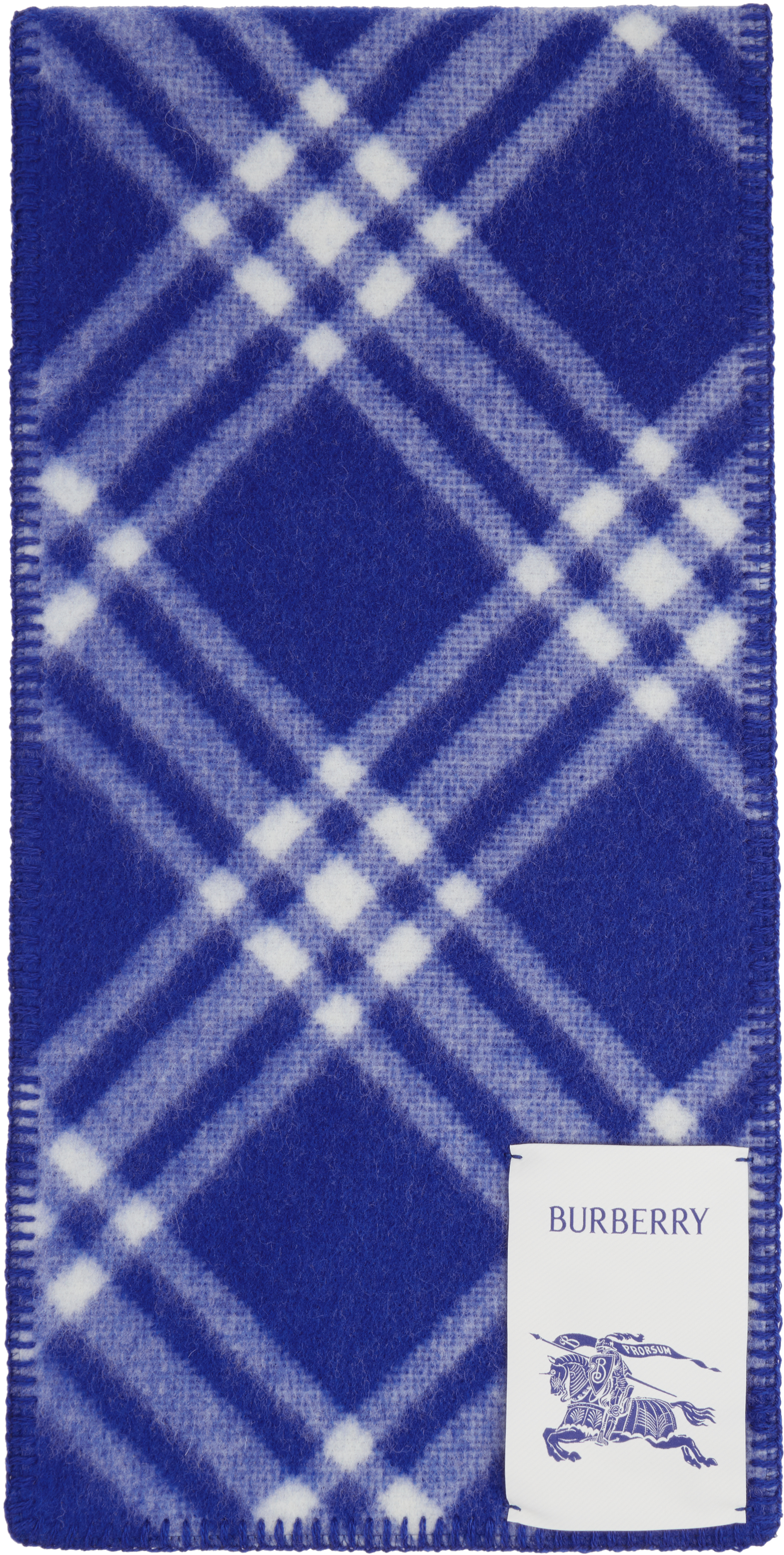 Blue & White Check Wool Scarf