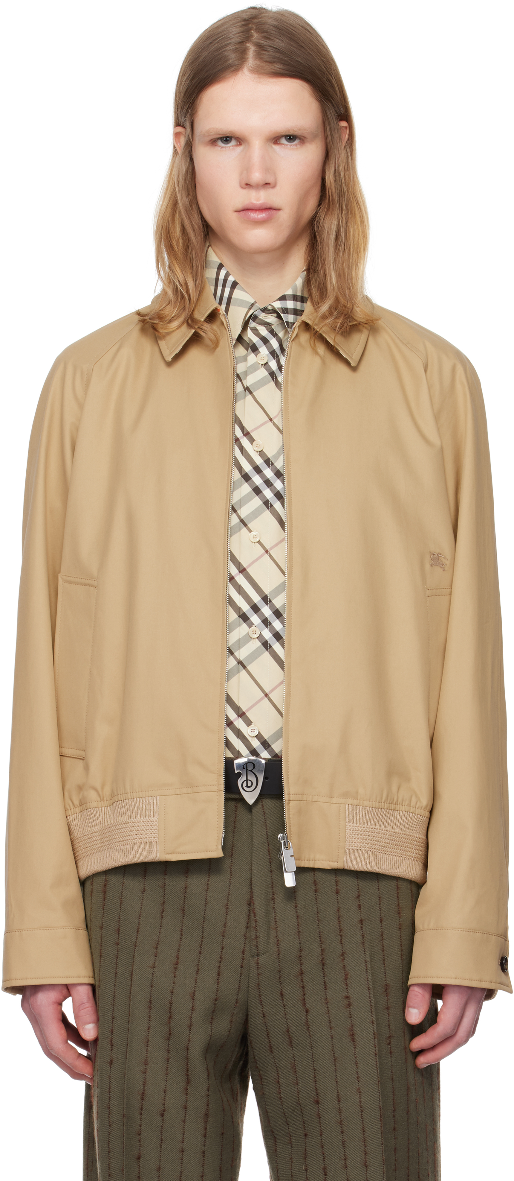 Burberry: Beige Gabardine Chester Harrington Jacket | SSENSE