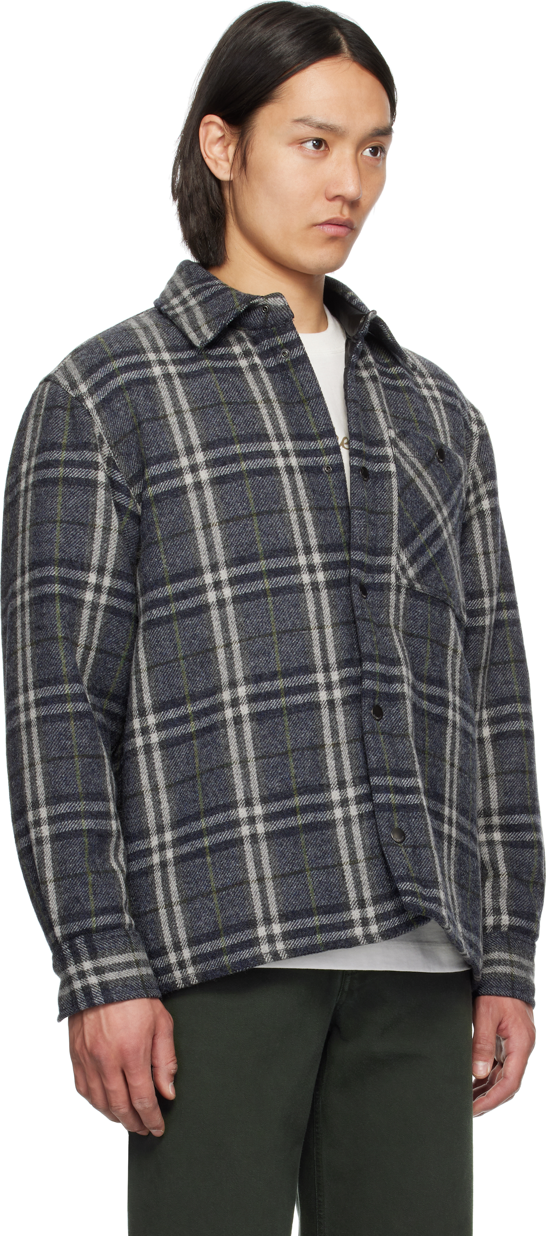 Burberry Navy Check Wool Overshirt In Indigo Ip Check