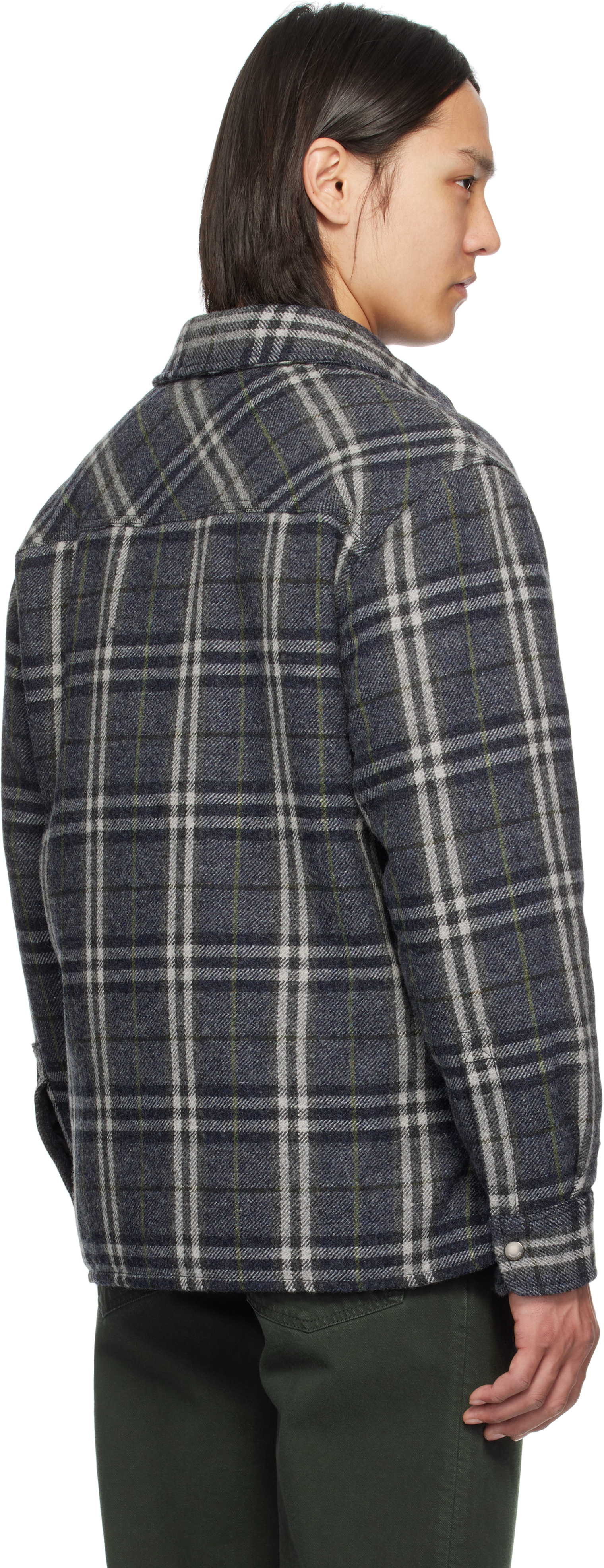 Burberry Navy Check Wool Overshirt In Indigo Ip Check