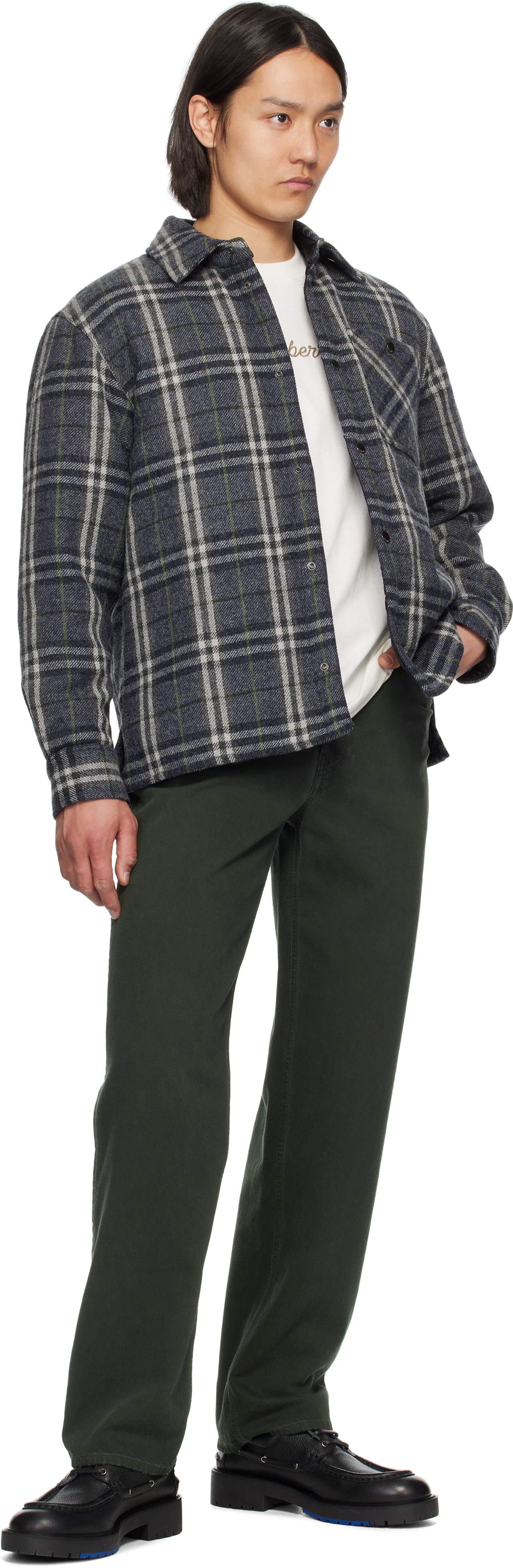Burberry Navy Check Wool Overshirt In Indigo Ip Check