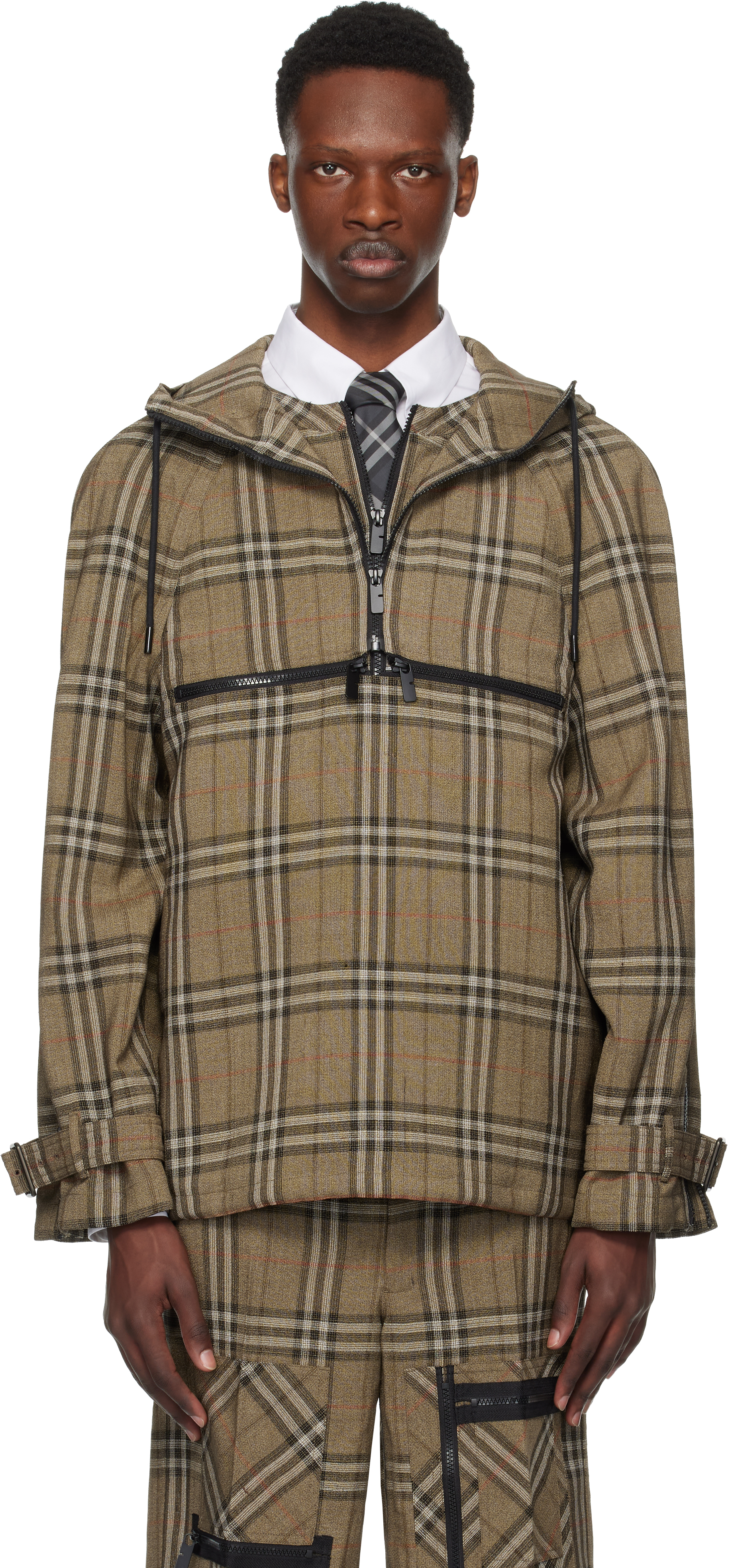 Burberry Half-zip Jacket With Check Pattern In Silk Blend Men