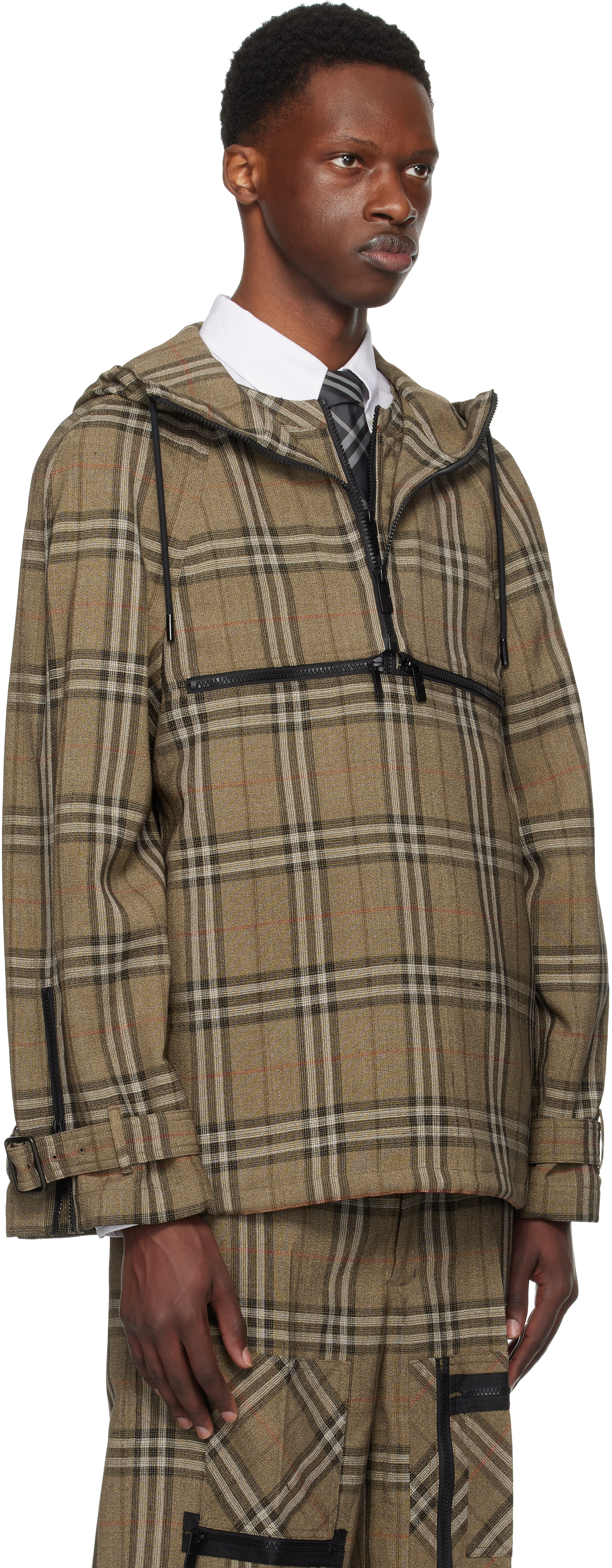 Burberry Half-zip Jacket With Check Pattern In Silk Blend Men