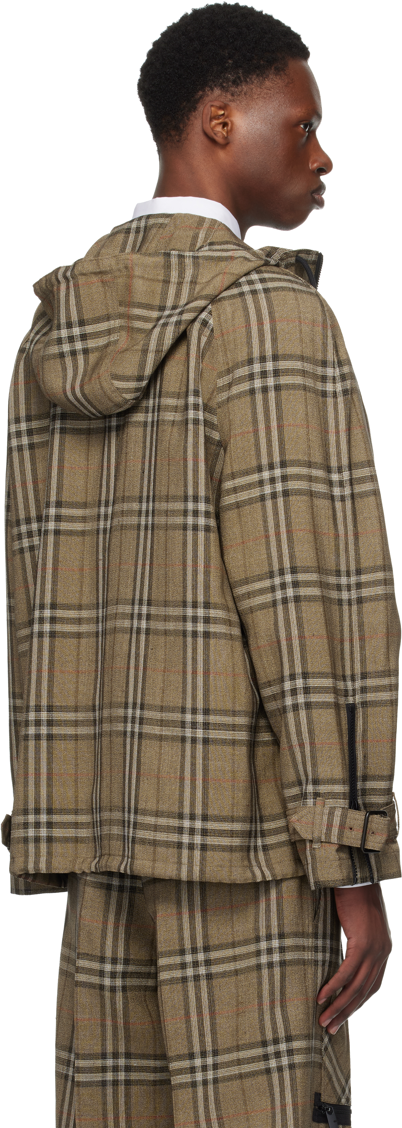 Burberry Half-zip Jacket With Check Pattern In Silk Blend Men