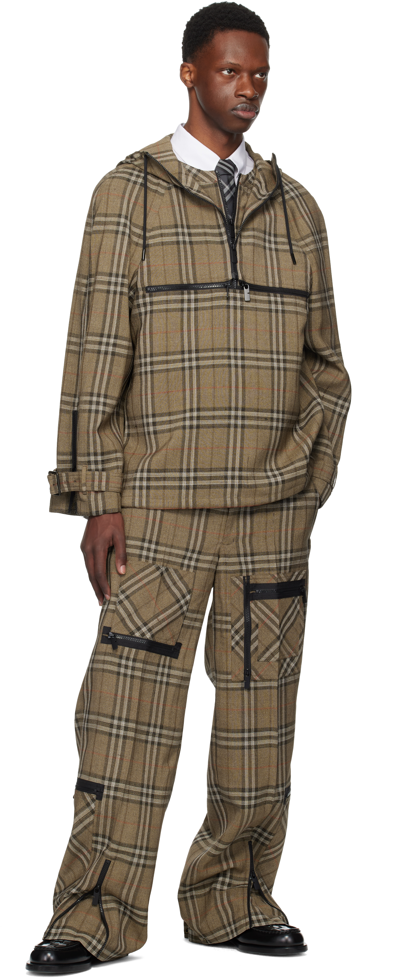 Burberry Half-zip Jacket With Check Pattern In Silk Blend Men