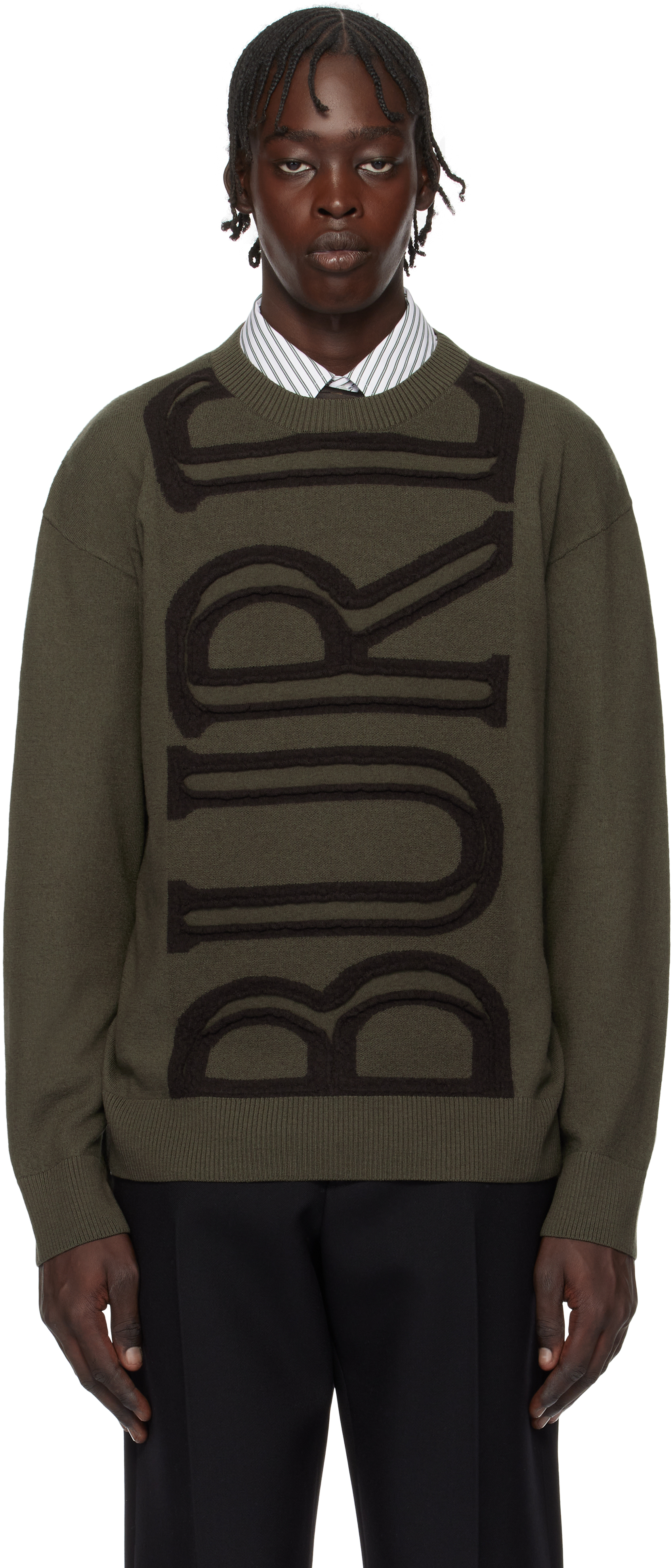 Brown Logo Wool Sweater by Burberry on Sale