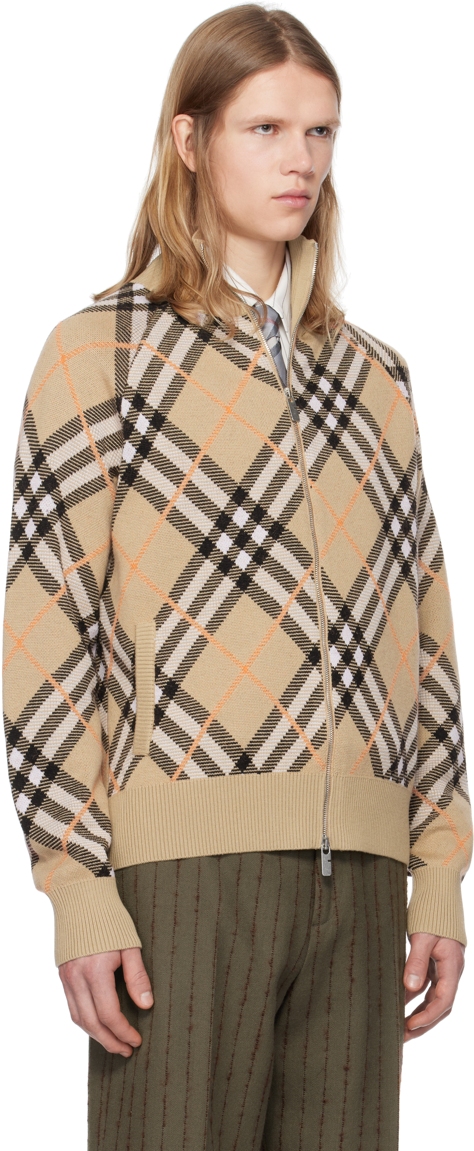 Burberry Beige Check Wool Mohair Blend Jacket In Sand Ip Check