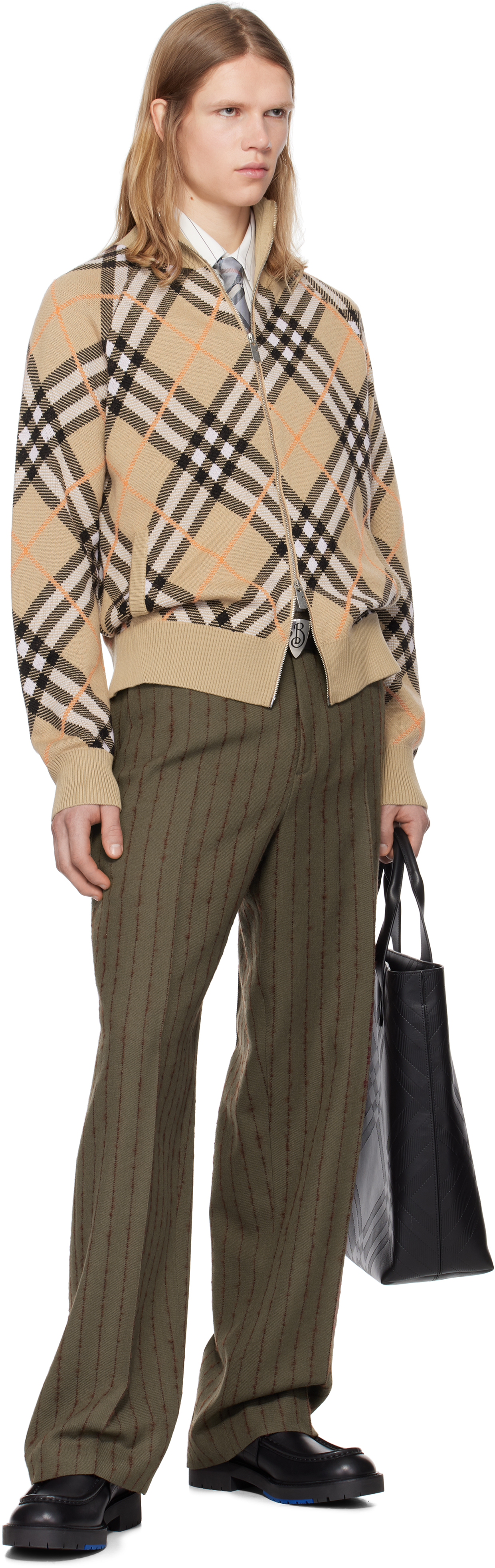 Burberry Beige Check Wool Mohair Blend Jacket In Sand Ip Check
