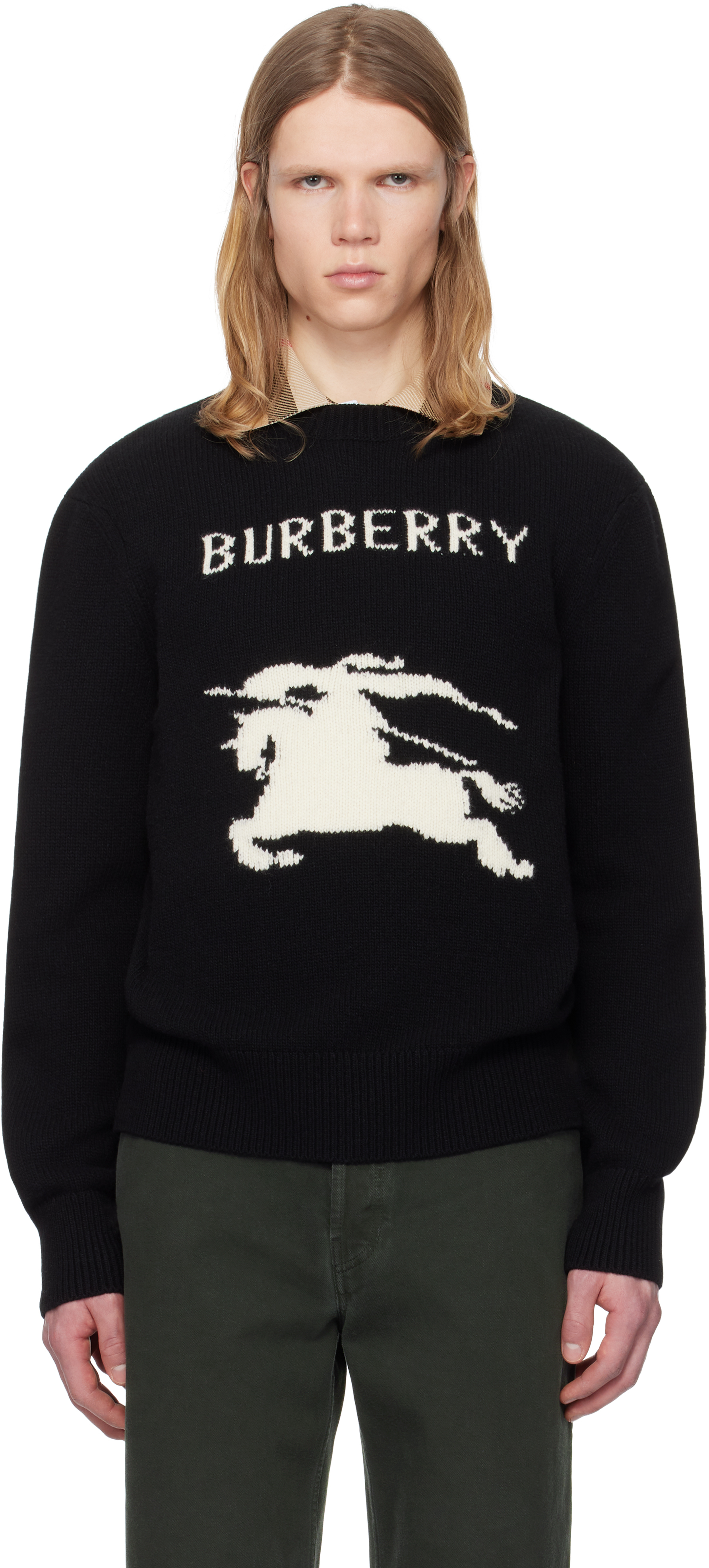 Shop Burberry Black Ekd Wool Cashmere Sweater