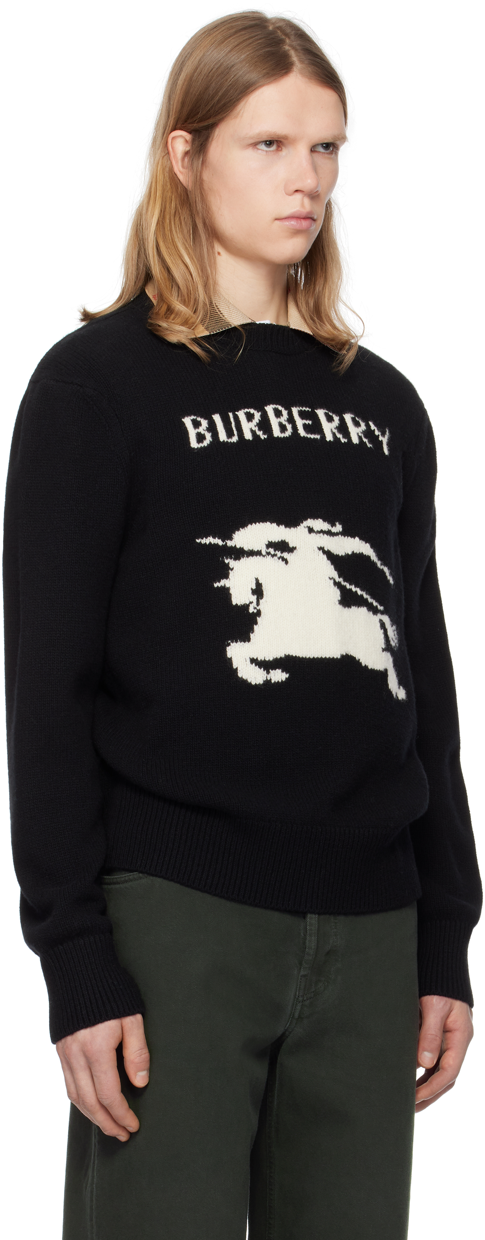 Shop Burberry Black Ekd Wool Cashmere Sweater