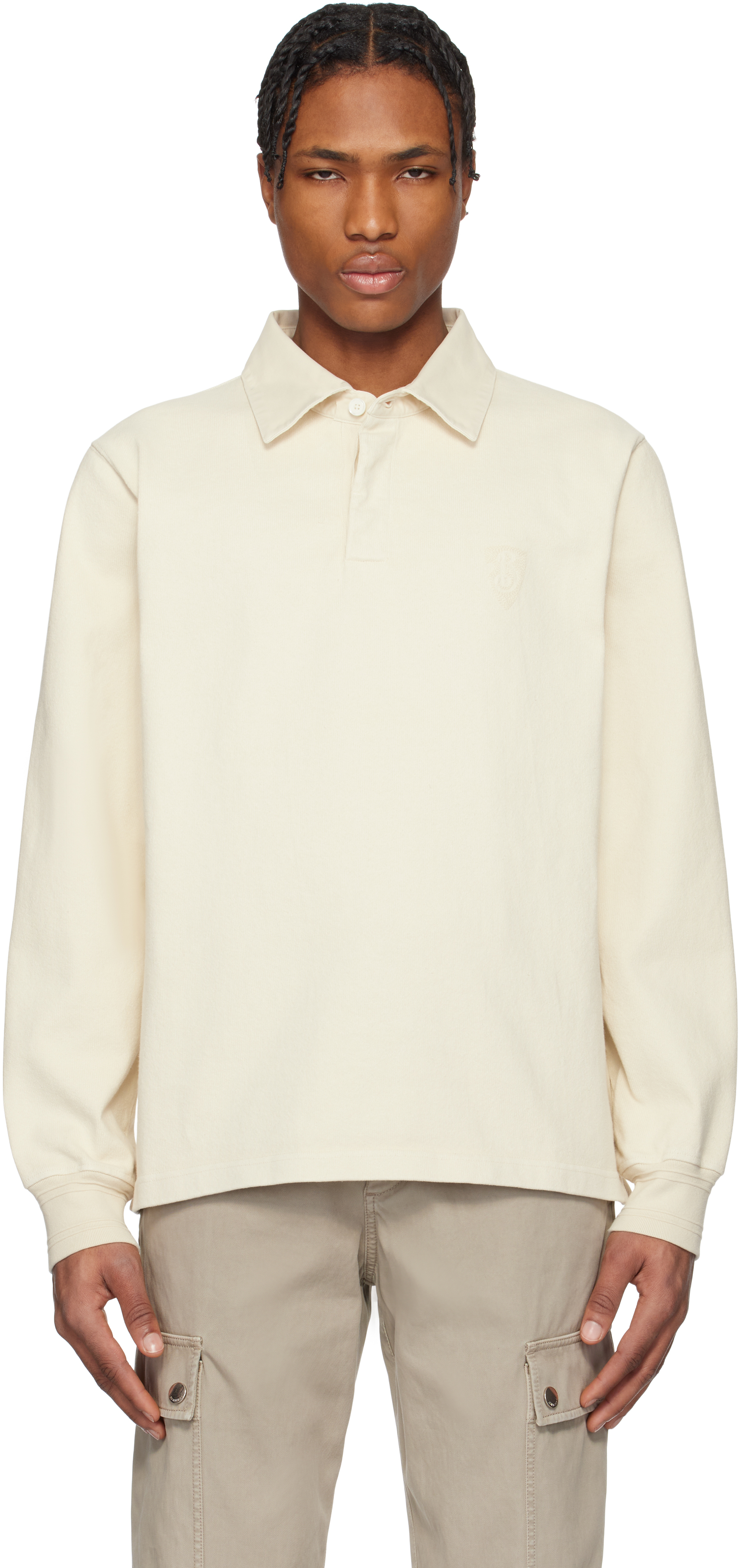 Tシャツ・カットソー BURBERRY Cerulean Blue Cotton T-Shirt Men's Burberry Logo Embroidered Casual Long Sleeves Cotton