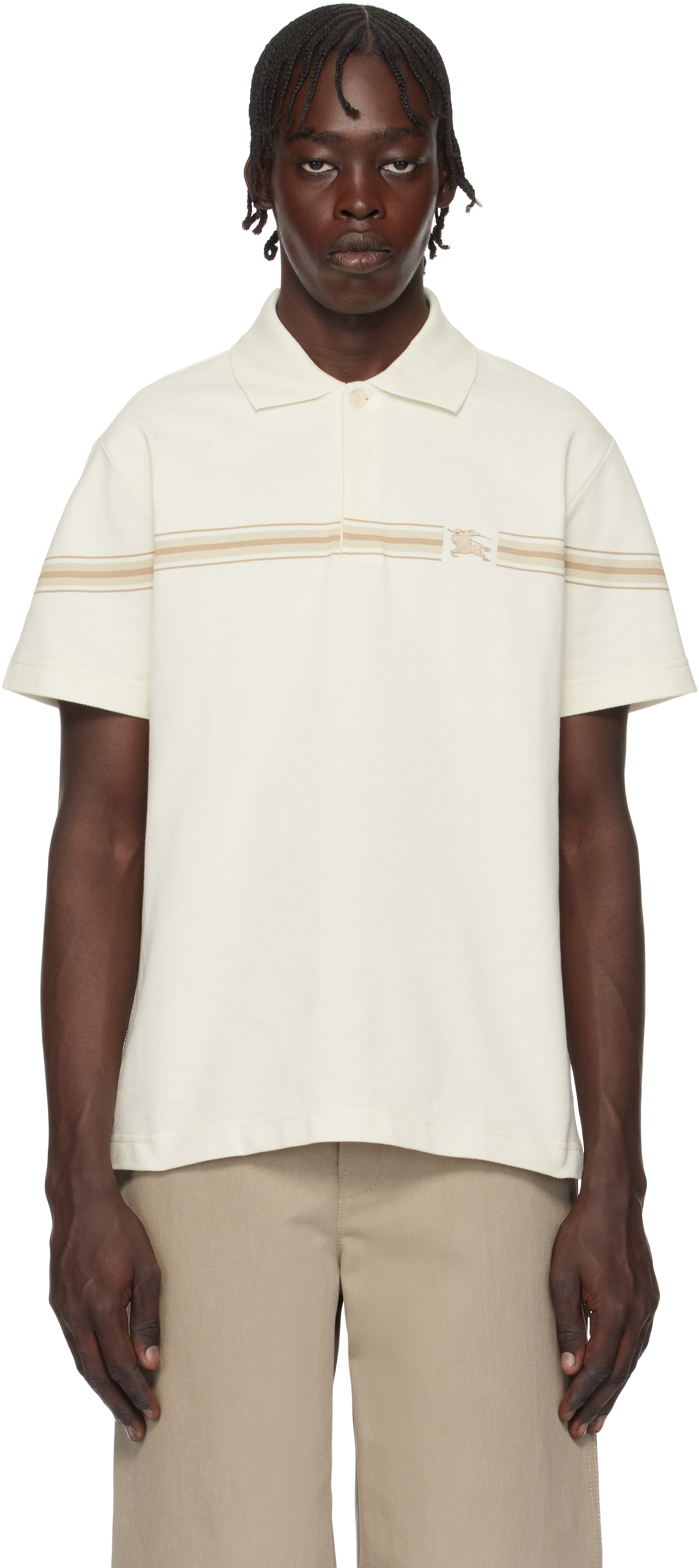 Beige Striped Cotton Polo