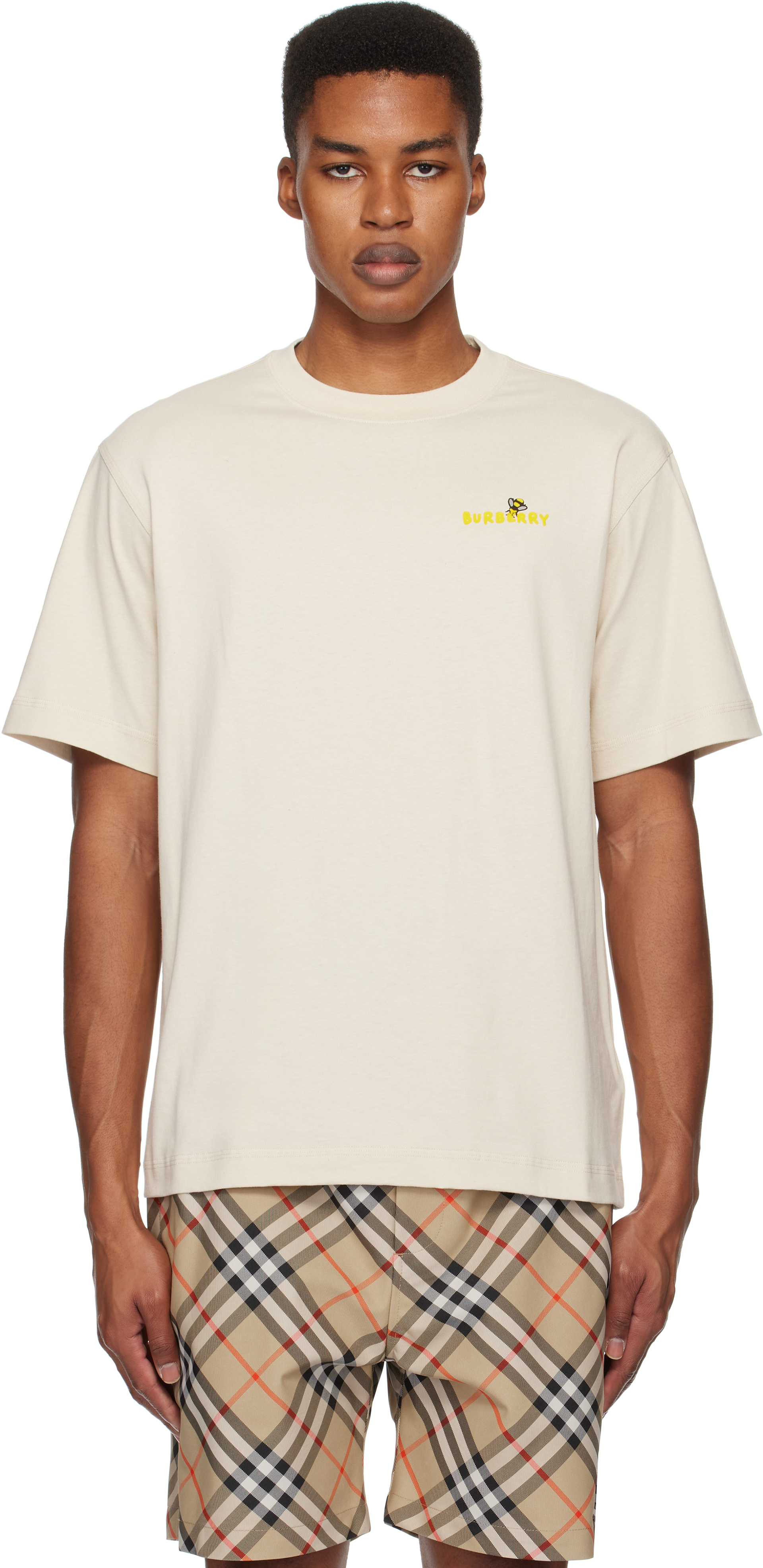 Beige Flocked Logo T-shirt