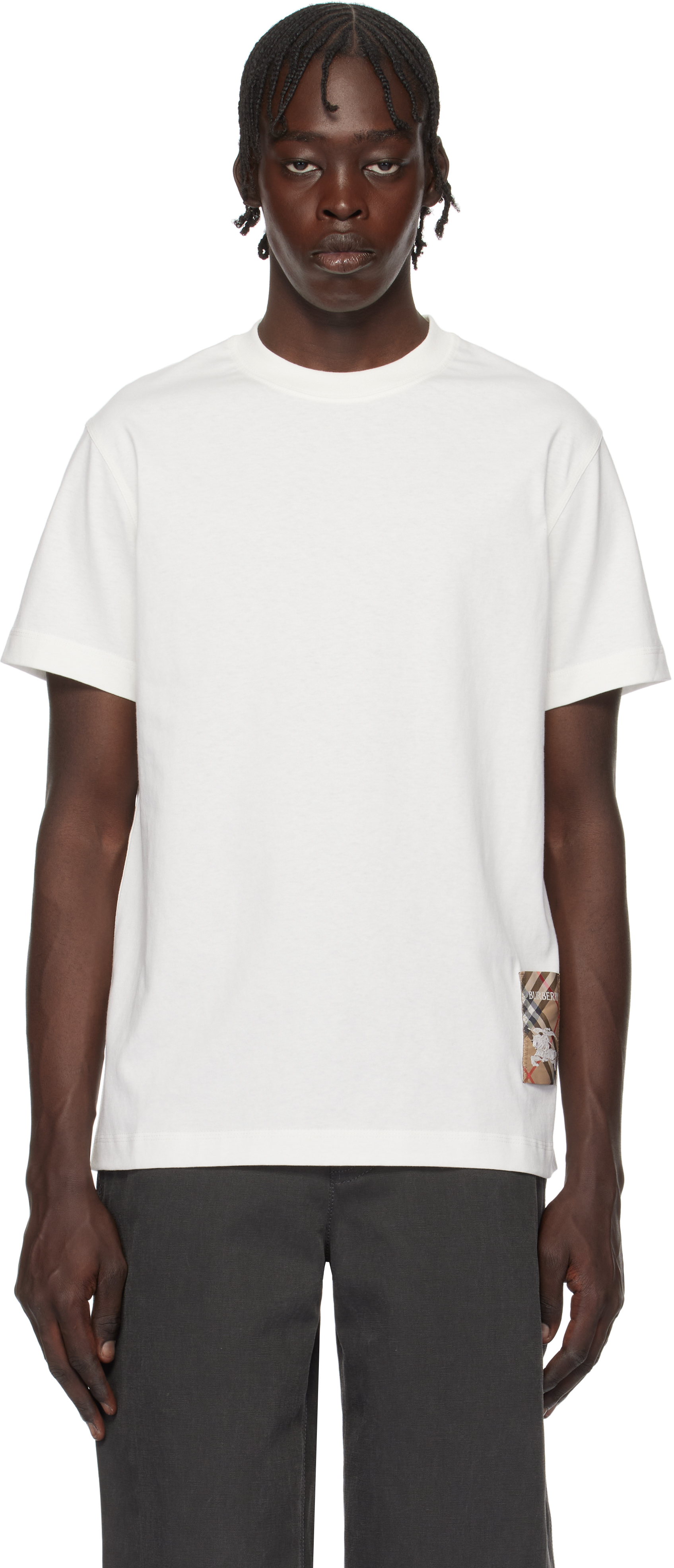 White Check Label Cotton T-shirt