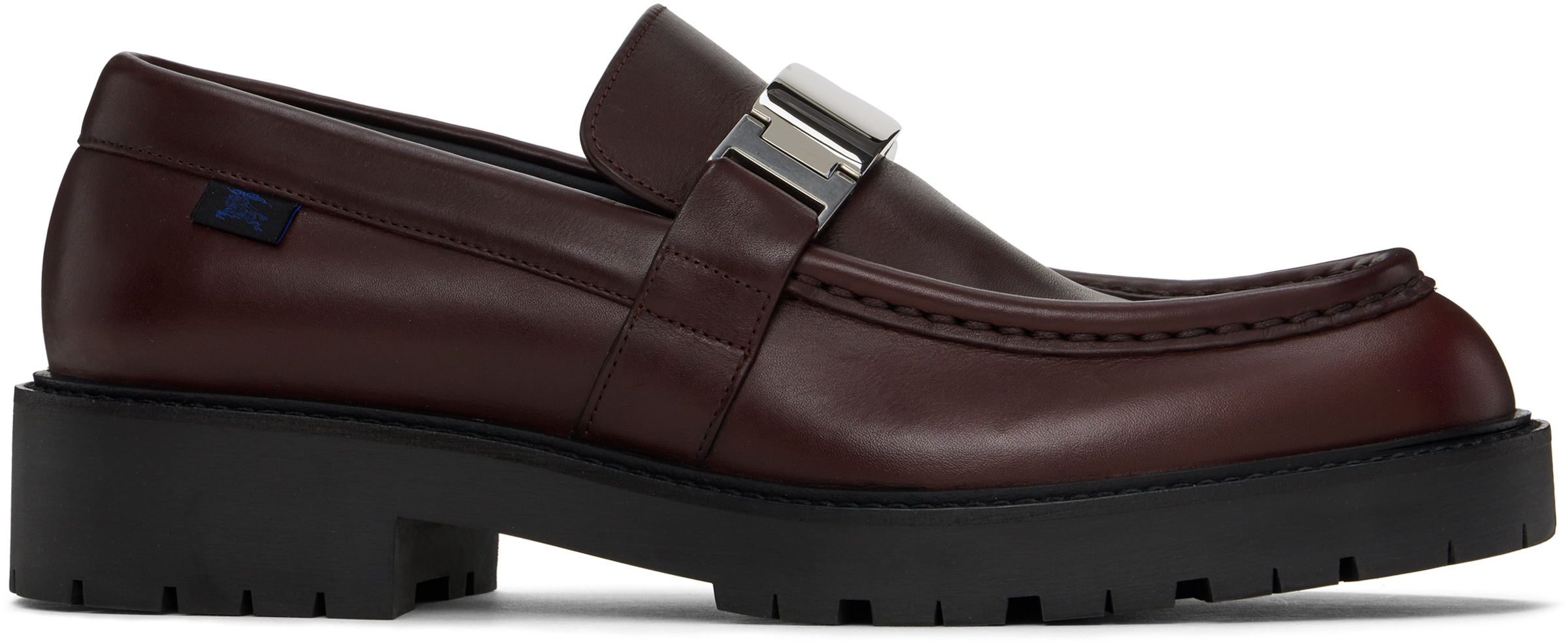 【関税&送料込】Burberry Brown Leather Raft Loafers Burgundy Leather Raft Loafers by Burberry on Sale