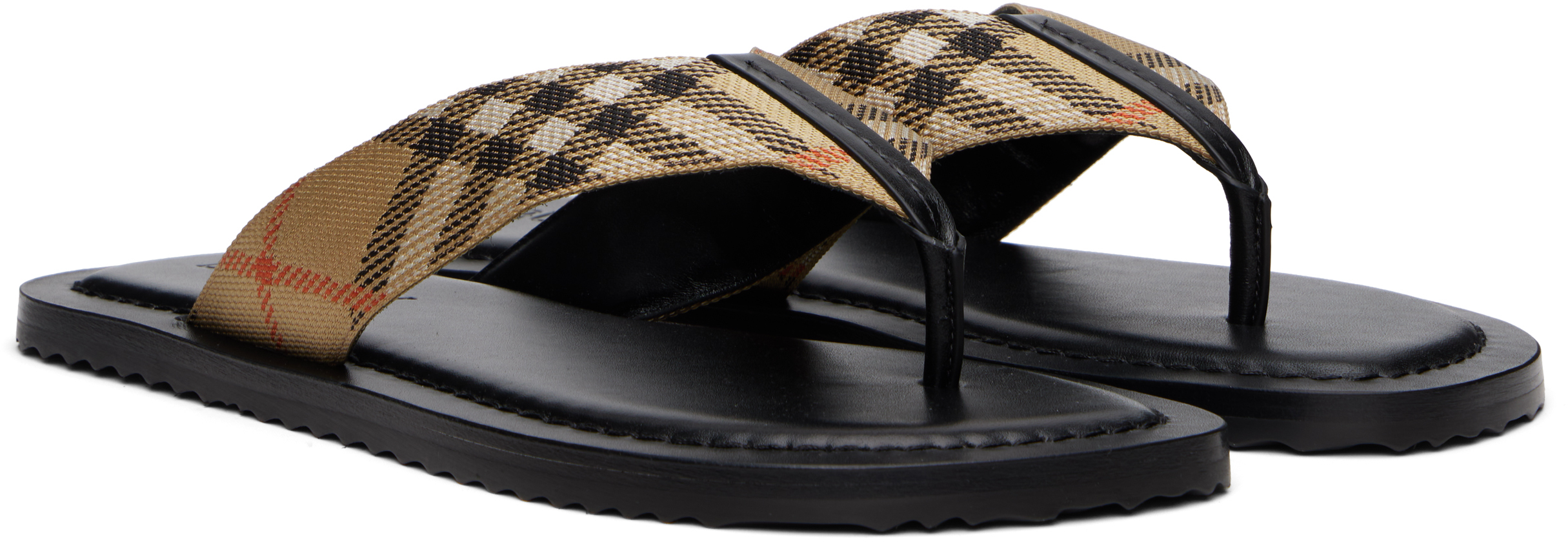 Burberry Black & Beige Check Pavilion Sandals