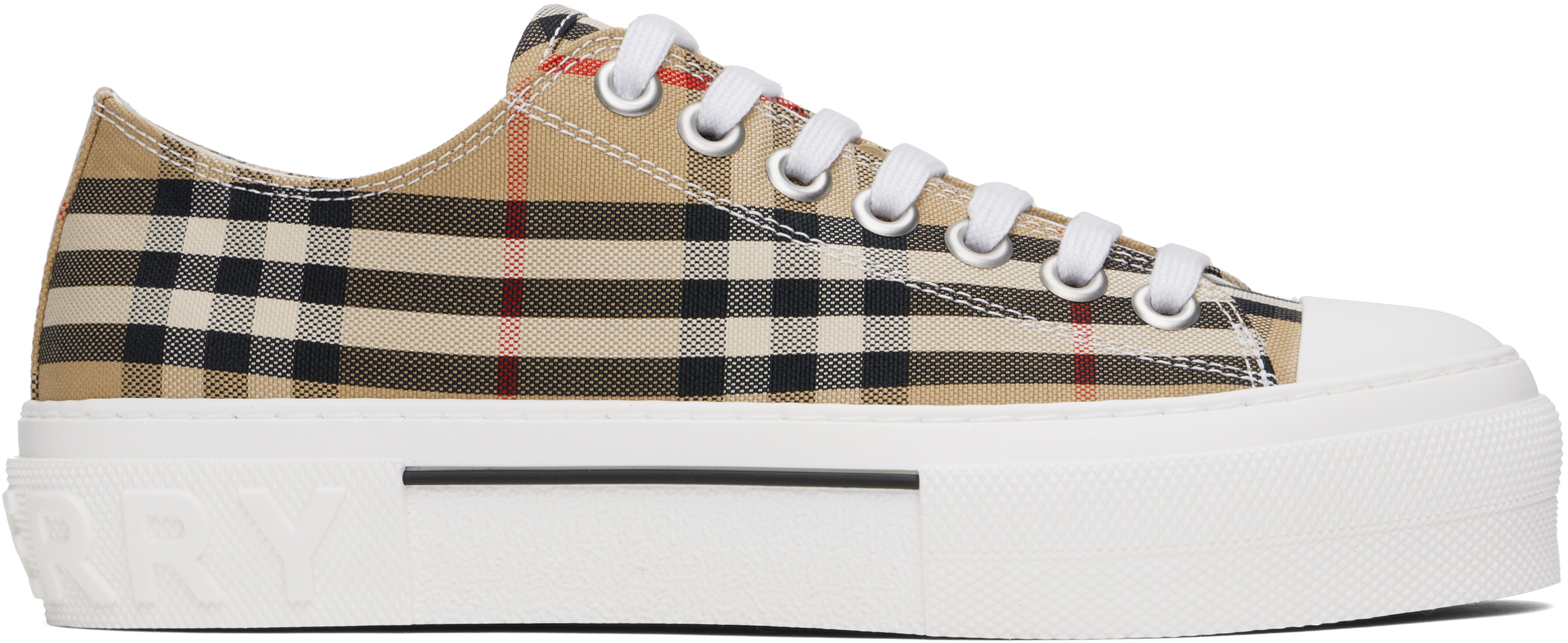 Beige Check Cotton Sneakers