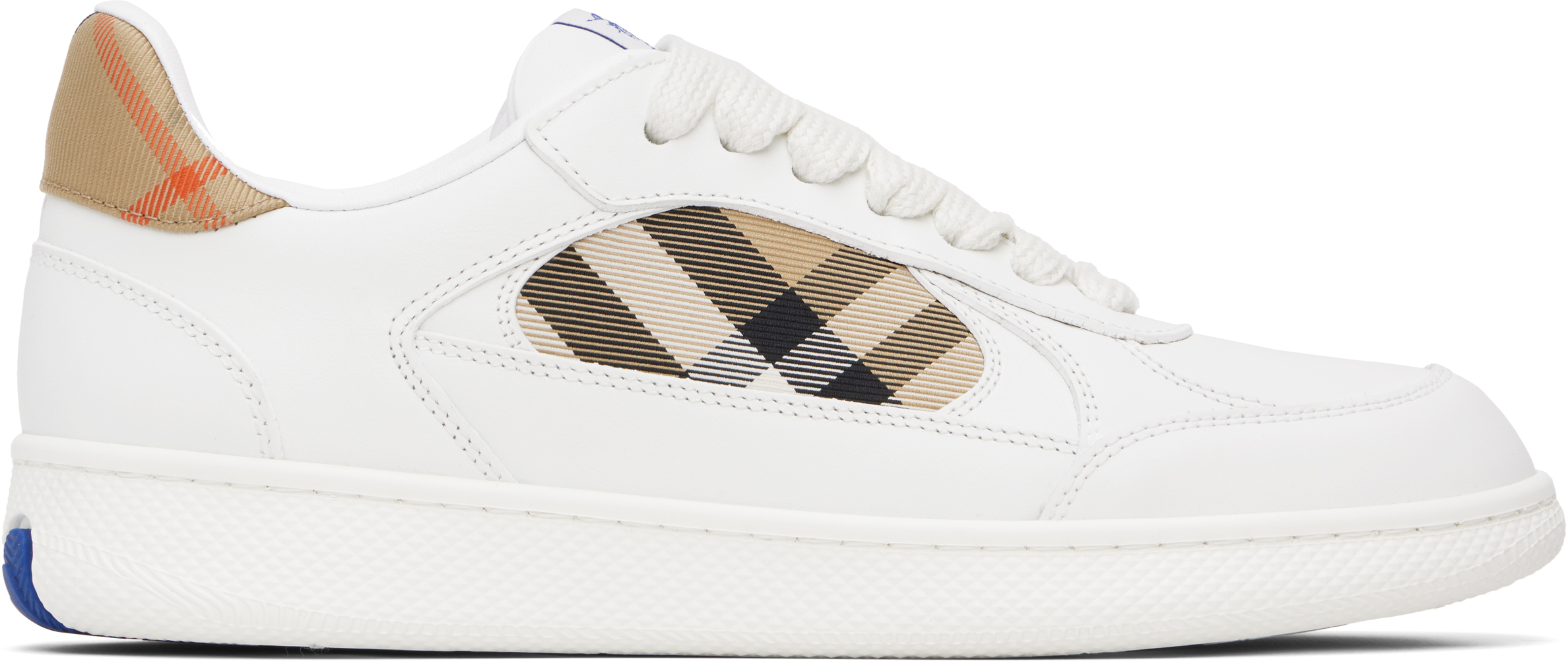 White Leather & Check Terrace Sneakers​