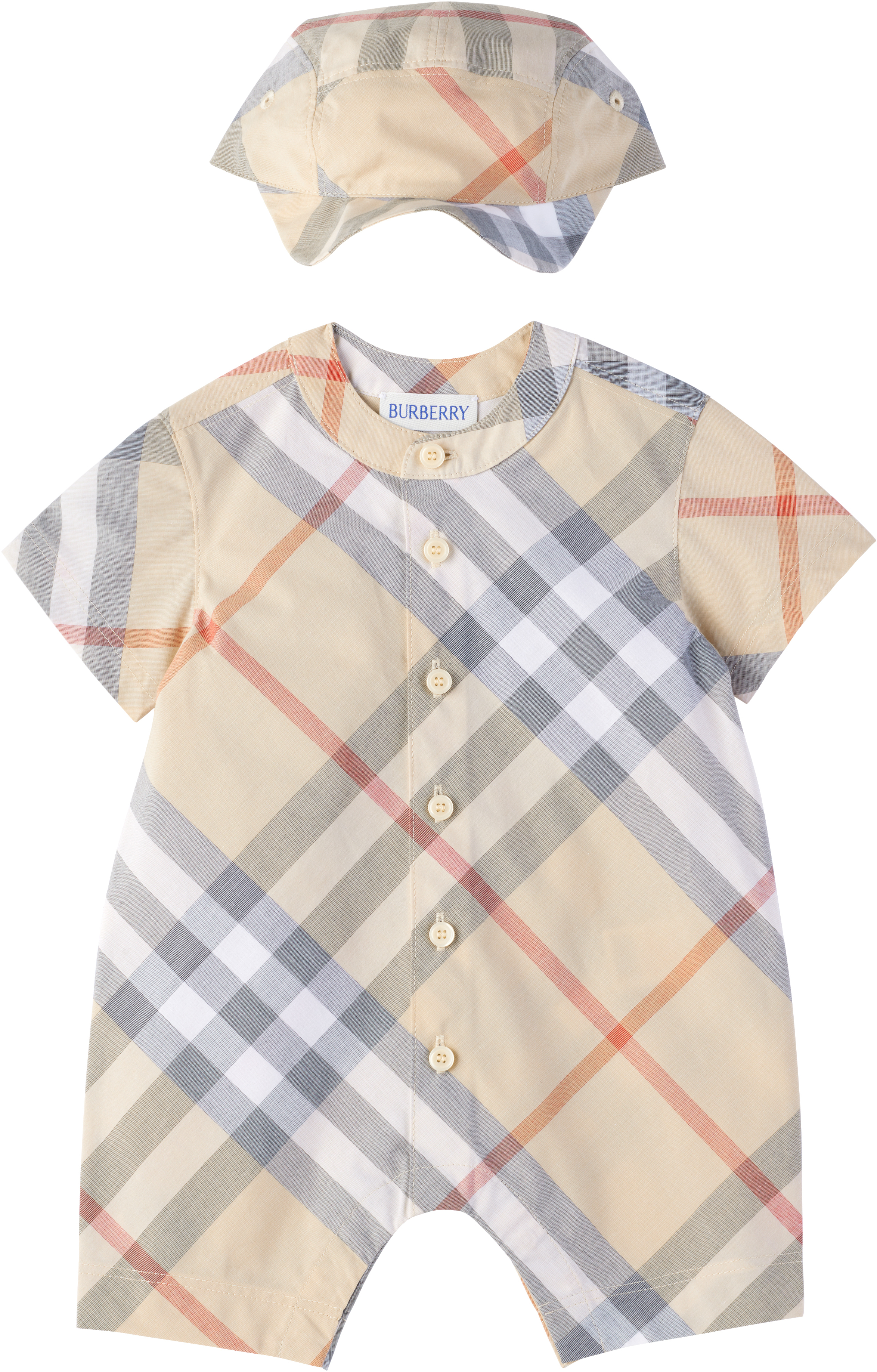 BURBERRY ベージュロンパース・スタイ付き バーバリー ブランド ベビーロンパース カバーオール 赤ちゃん