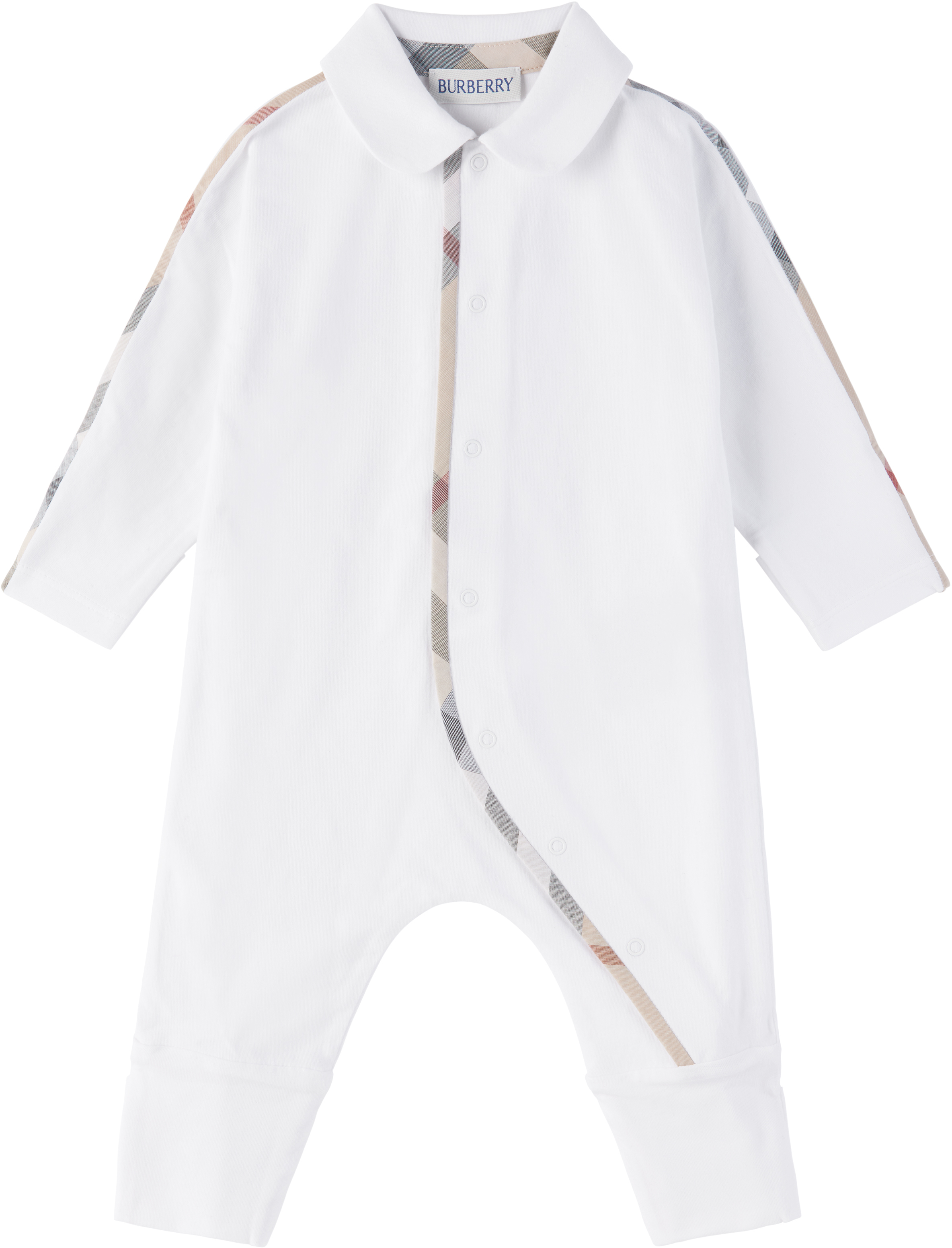 Burberry Baby White Stretch Cotton Jumpsuit Set
