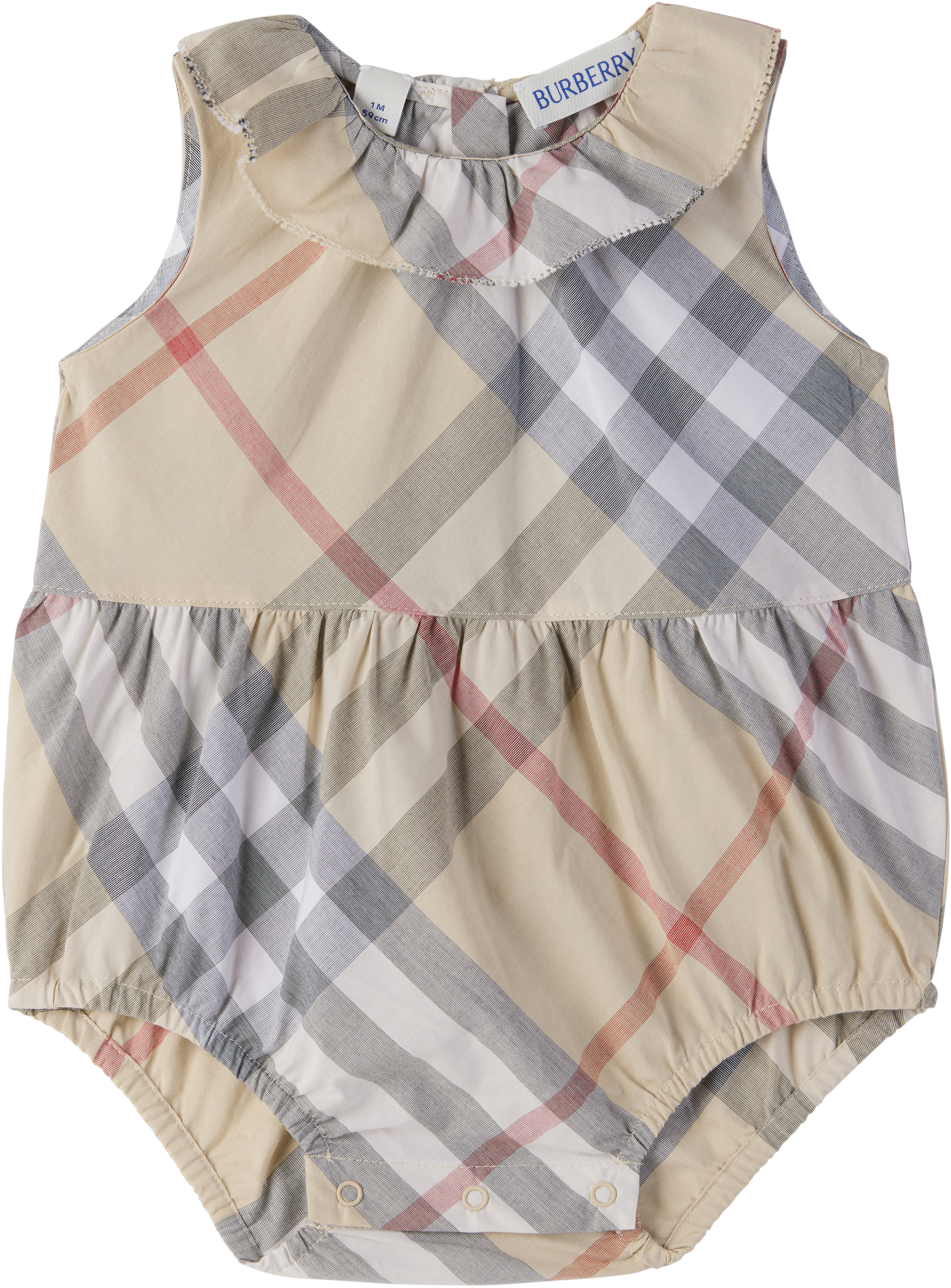 NEW Burberry Vintage Check good Trim Organic Cotton Bodysuit, 3M