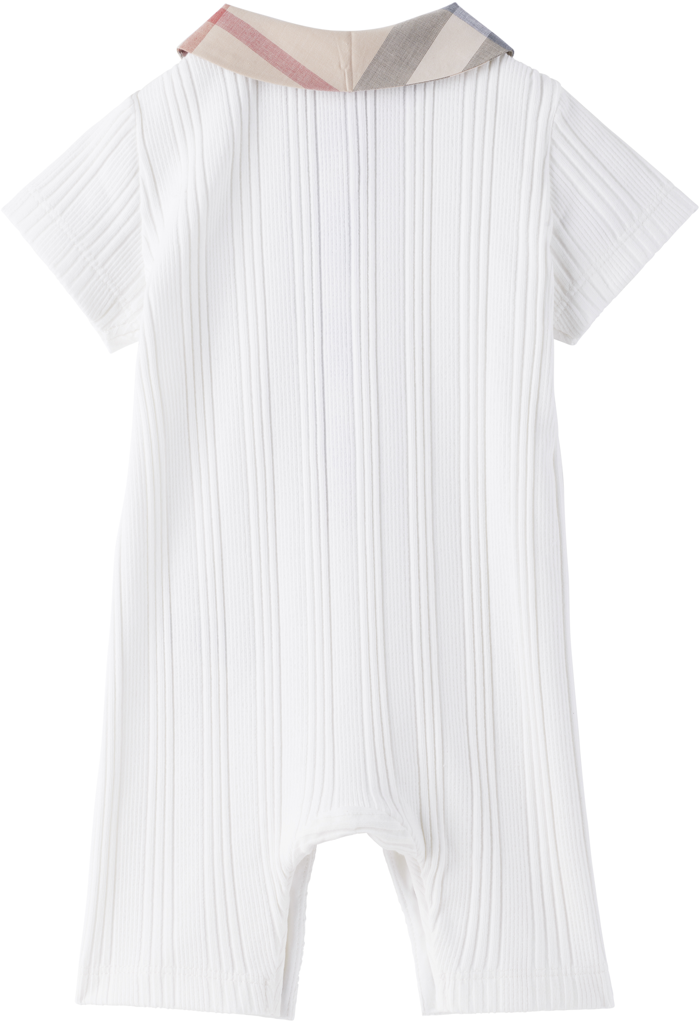 Shop Burberry Baby White Stretch Cotton Playsuit