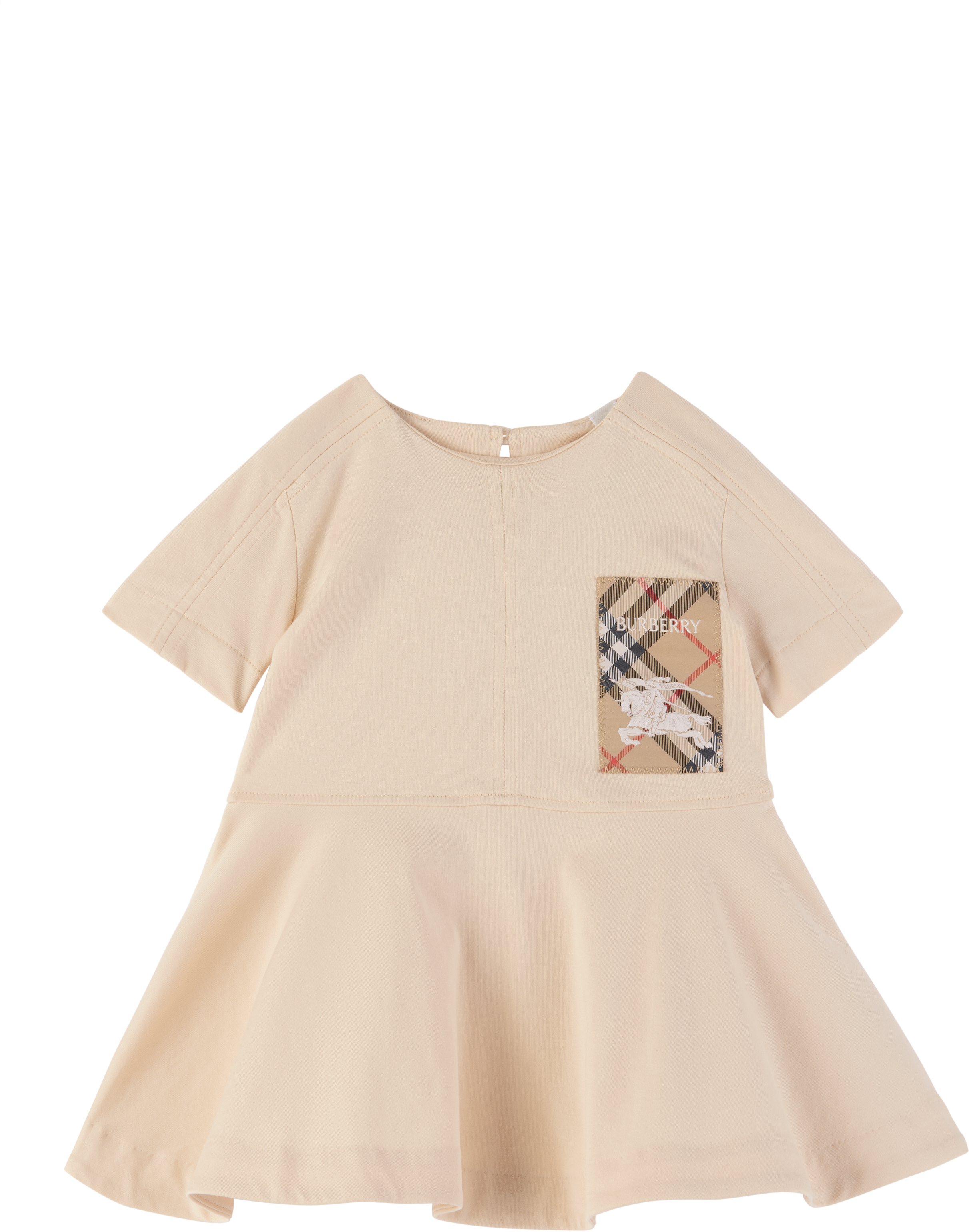 Burberry Baby Beige Check Label Cotton Dress In Calico
