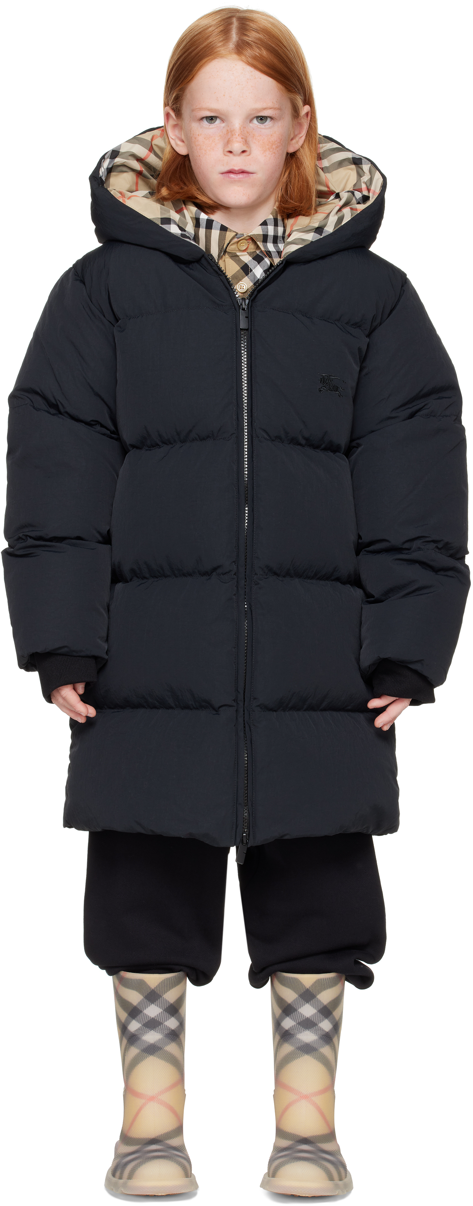 Burberry Kids Black Nylon Down Puffer Coat