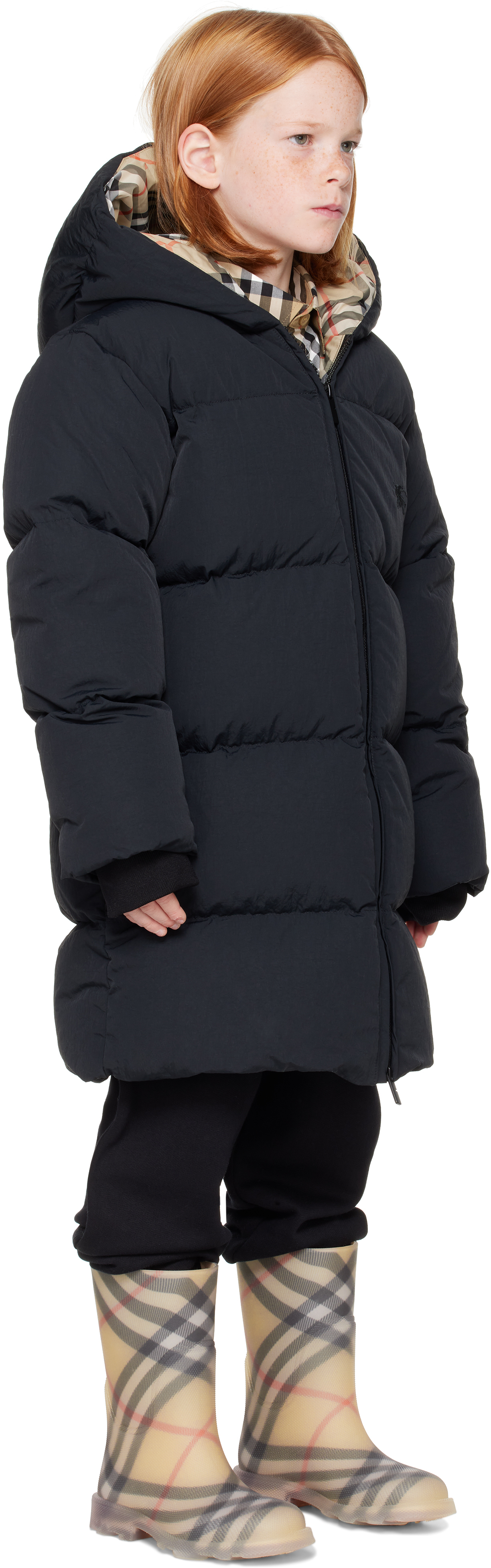 Burberry Kids Black Nylon Down Puffer Coat In Black