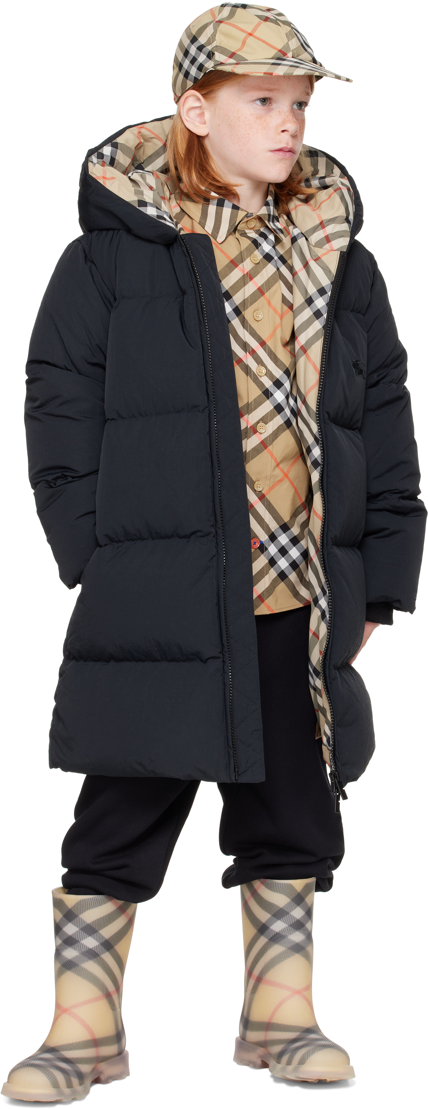Burberry Kids Black Nylon Down Puffer Coat In Black